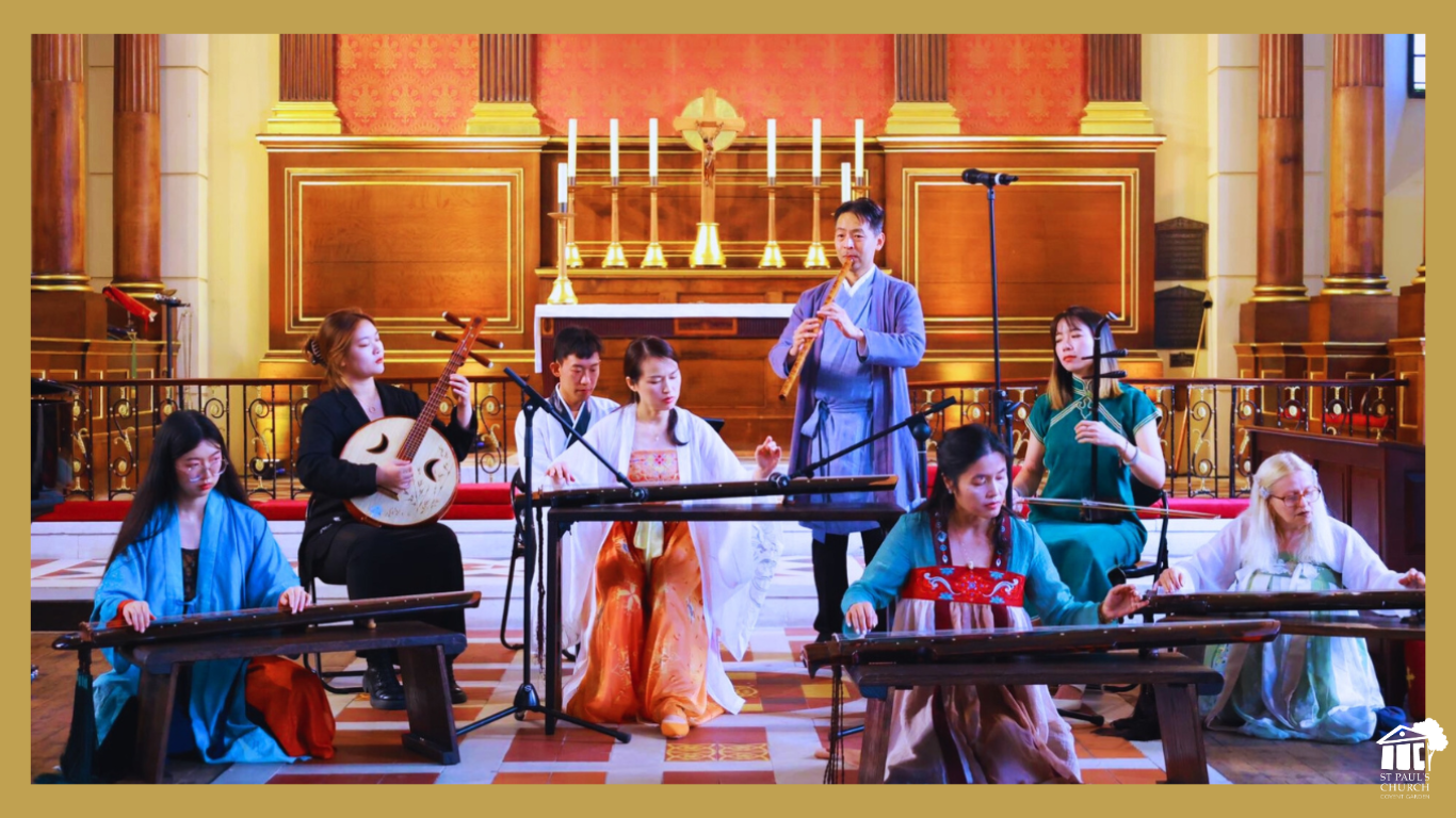 Live performance at St Paul's Church Covent Garden with musicians in traditional attire.