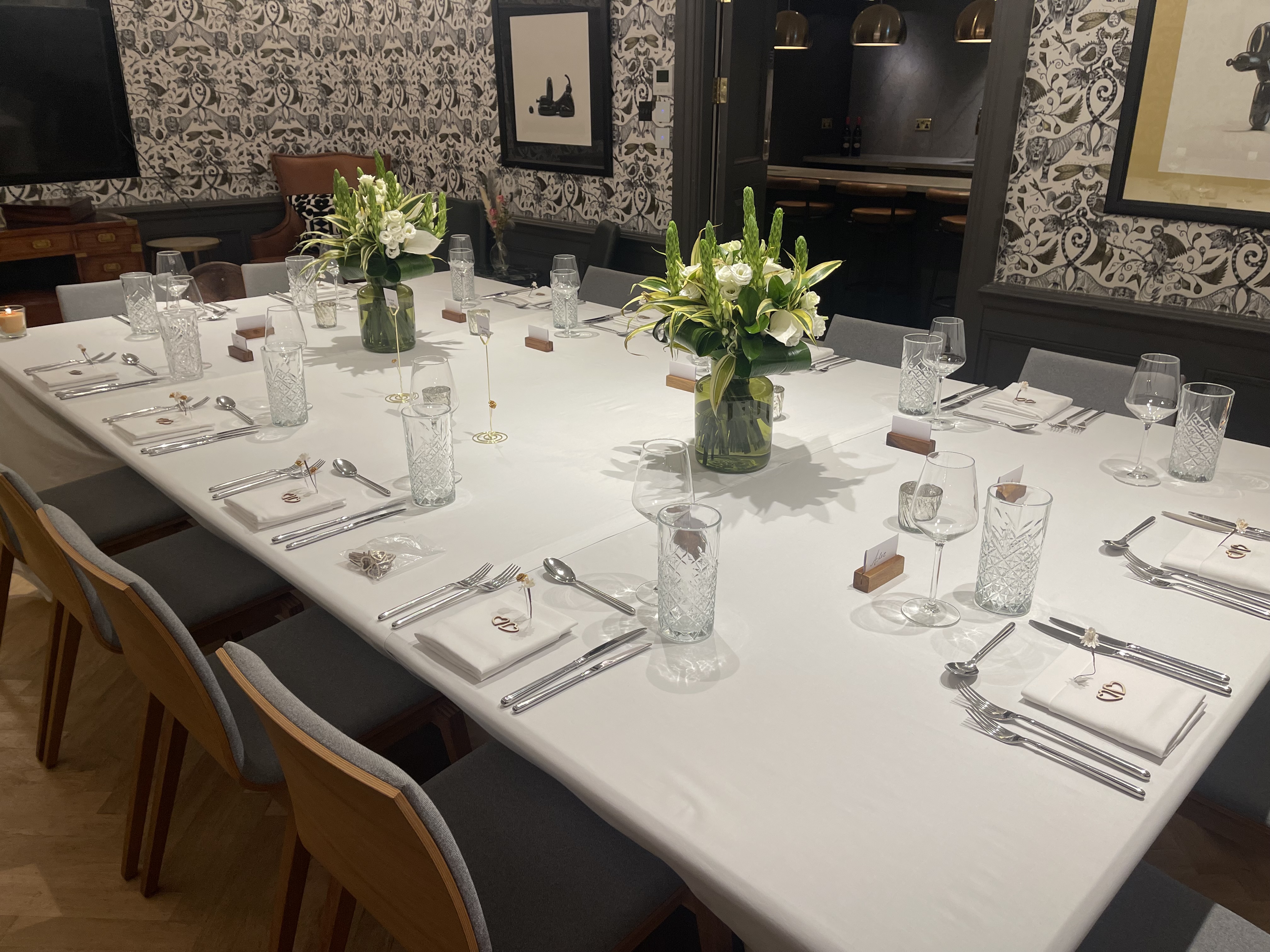 Elegant dining table in The Billiards Room, Holmes Hotel London for corporate events.