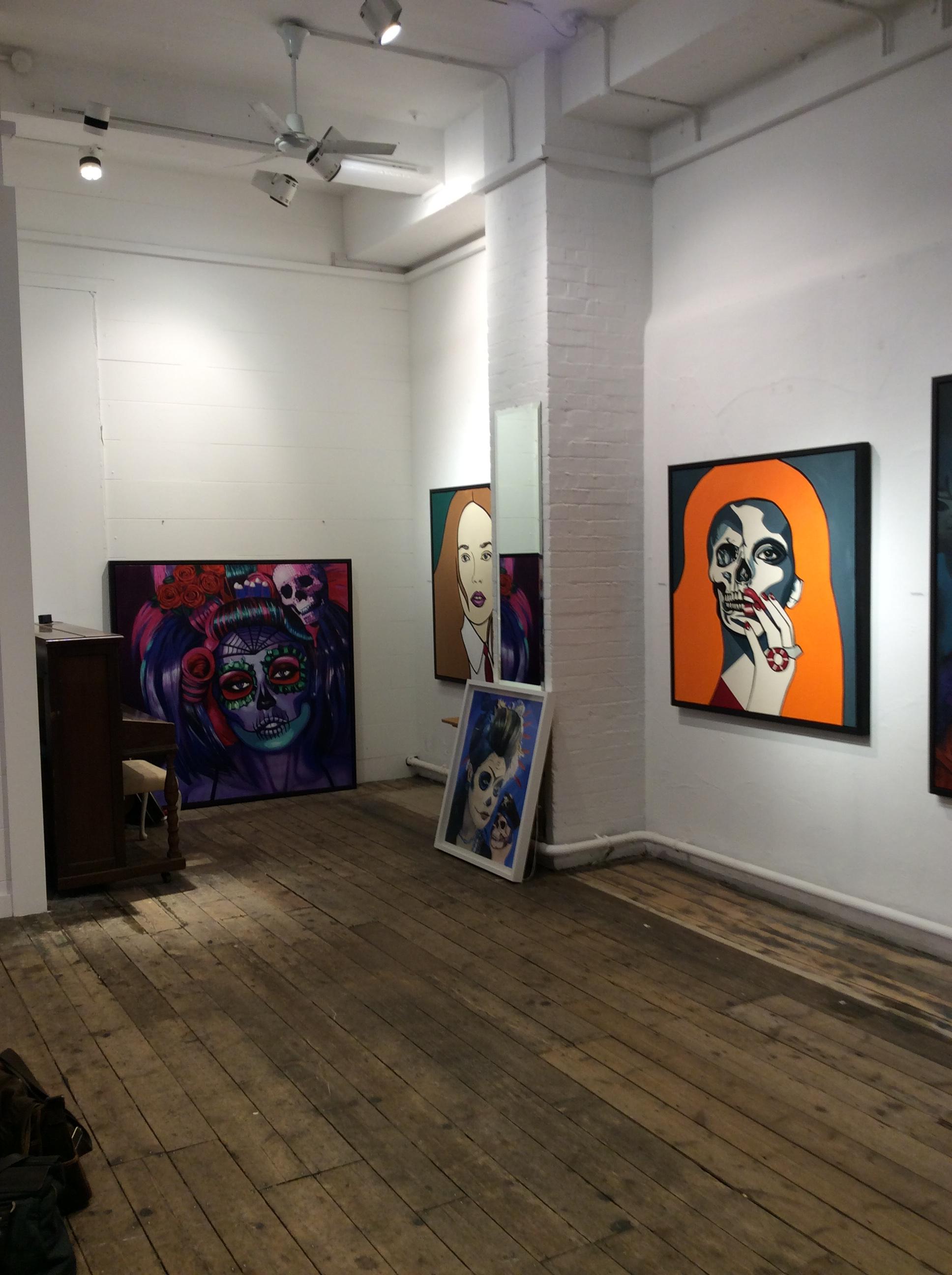 Vibrant art gallery venue with bold artwork for creative events and exhibitions.