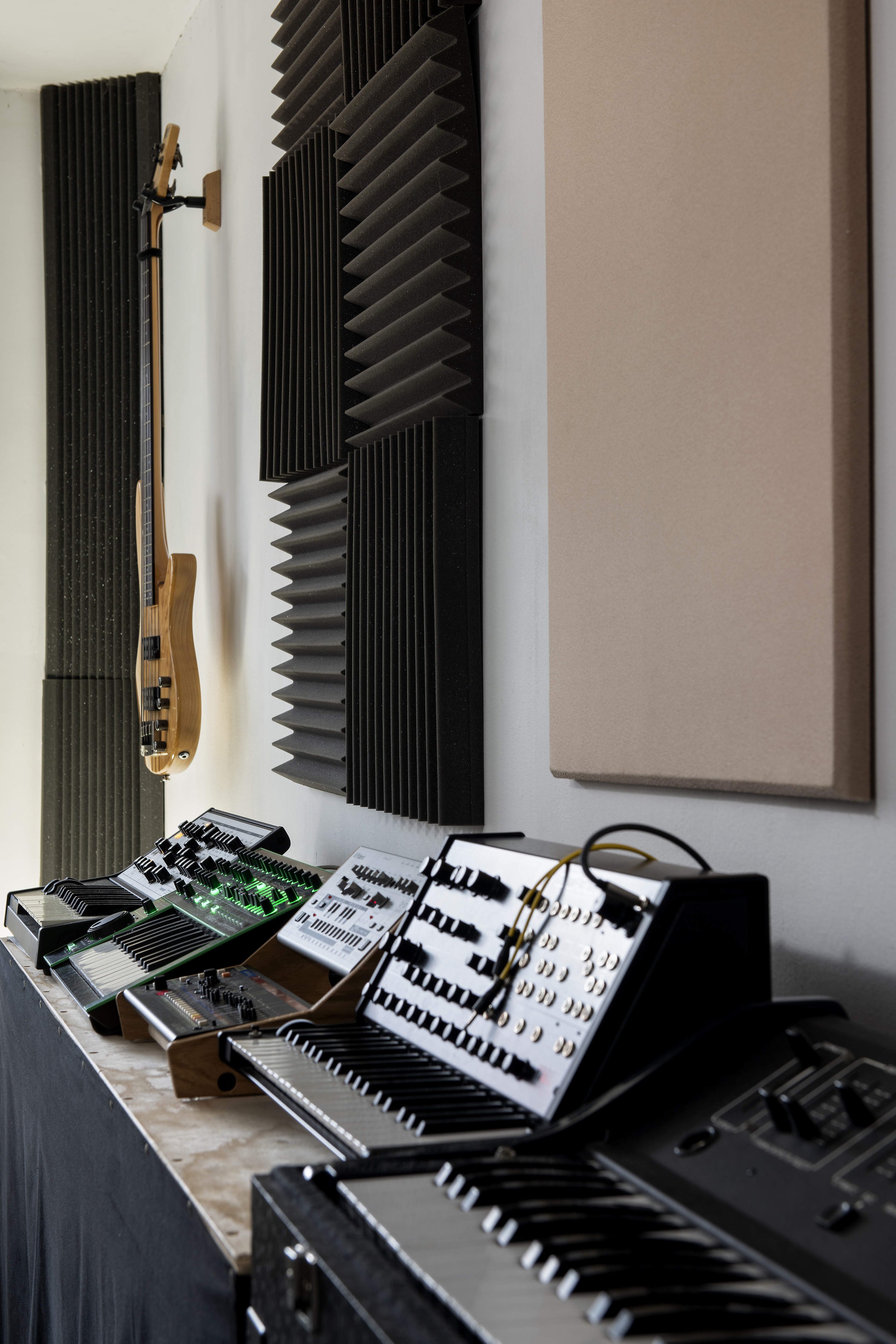 Sound studio at 38East with acoustic panels for immersive audio events and workshops.