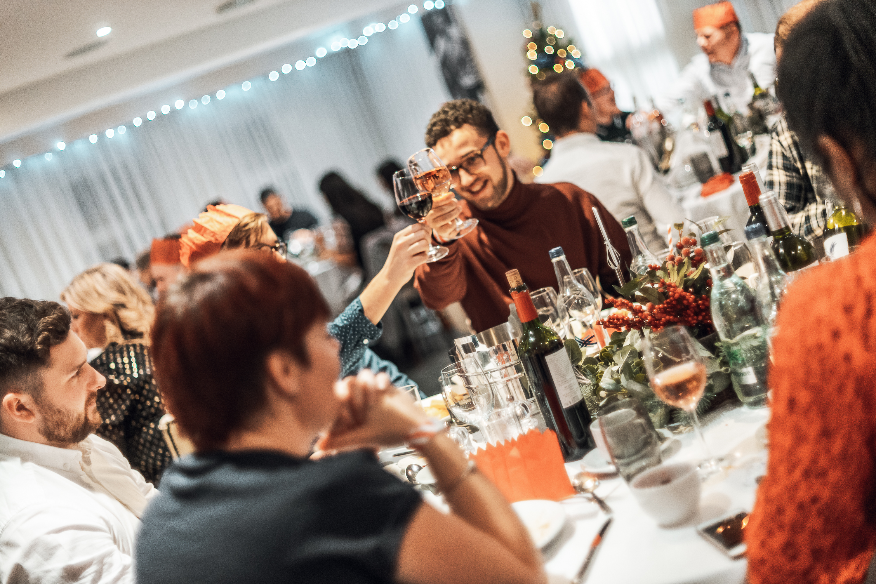 Speroni's Restaurant at Selhurst Park, festive gathering with elegant table settings.