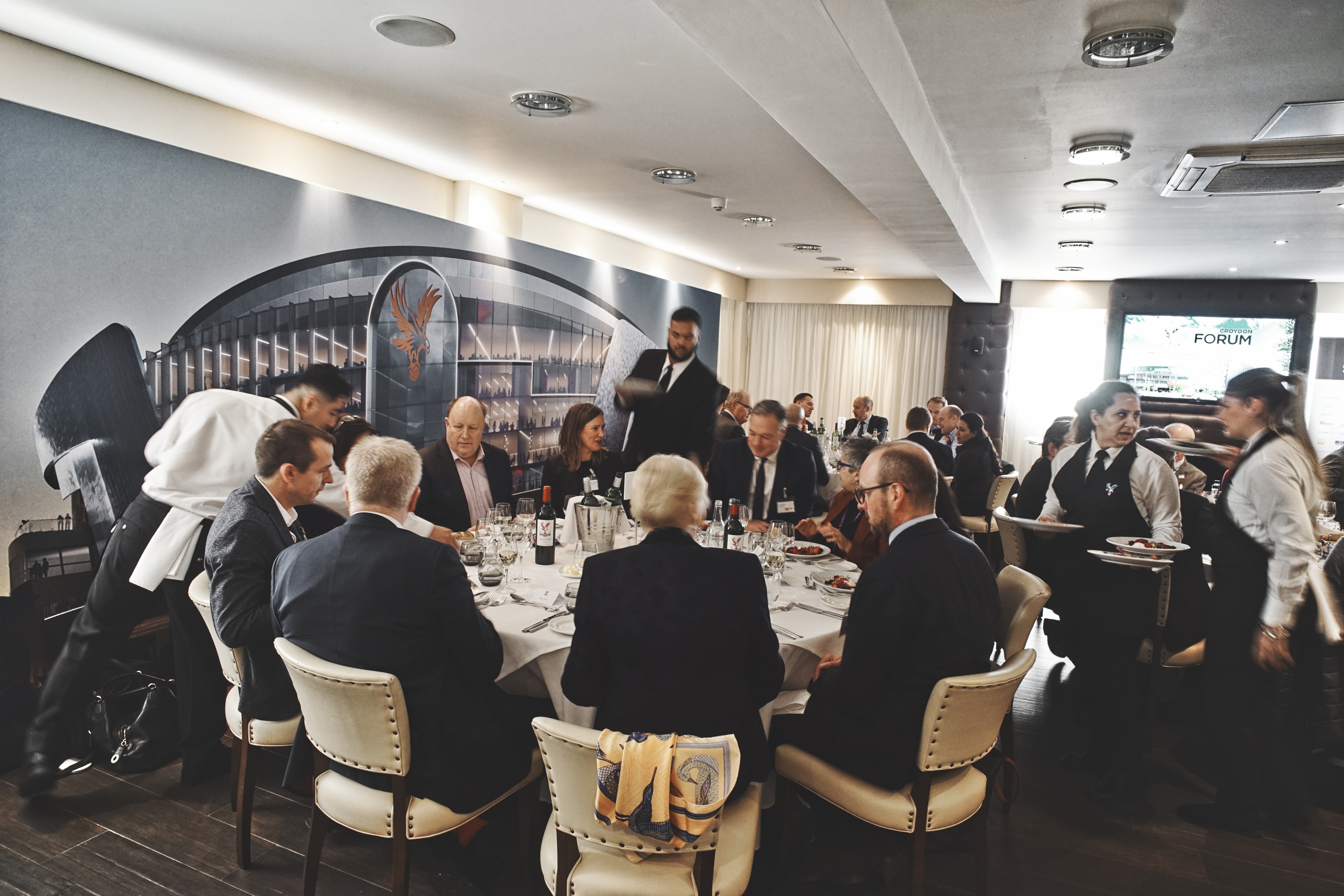 Boardroom luncheon at Selhurst Park, featuring a round table for networking events.