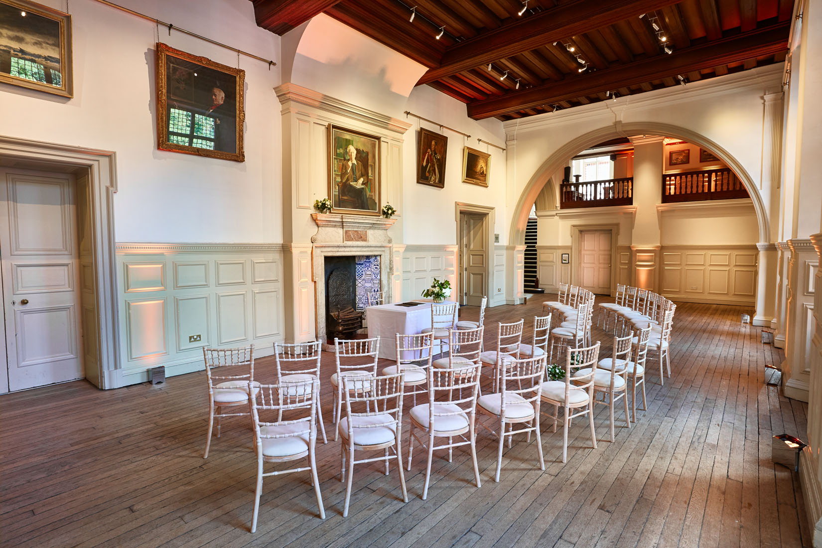 Elegant wedding venue with wooden flooring at Royal Geographical Society, perfect for intimate ceremonies.