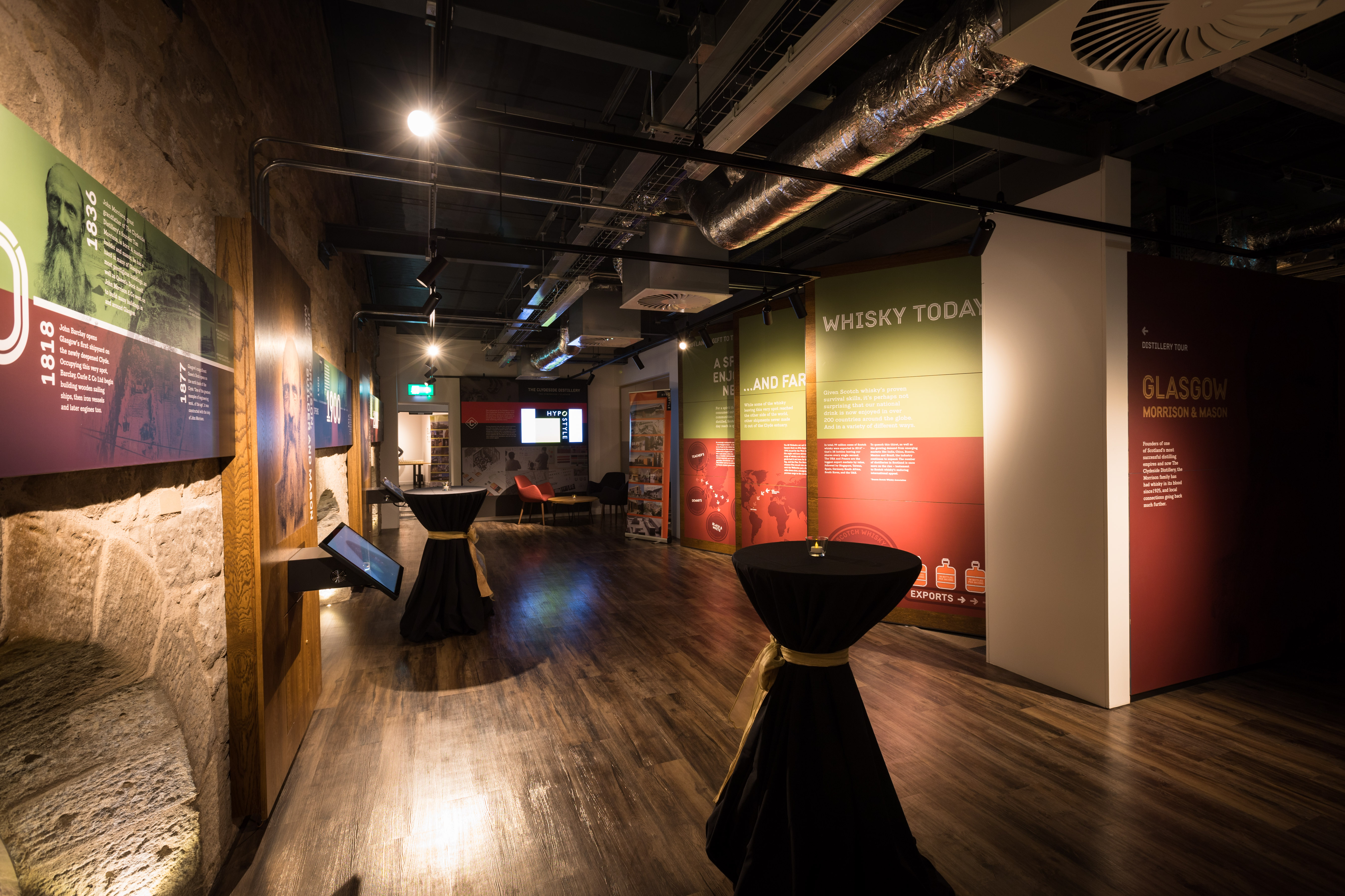 Modern event space at The Clydeside Distillery, ideal for networking and presentations.