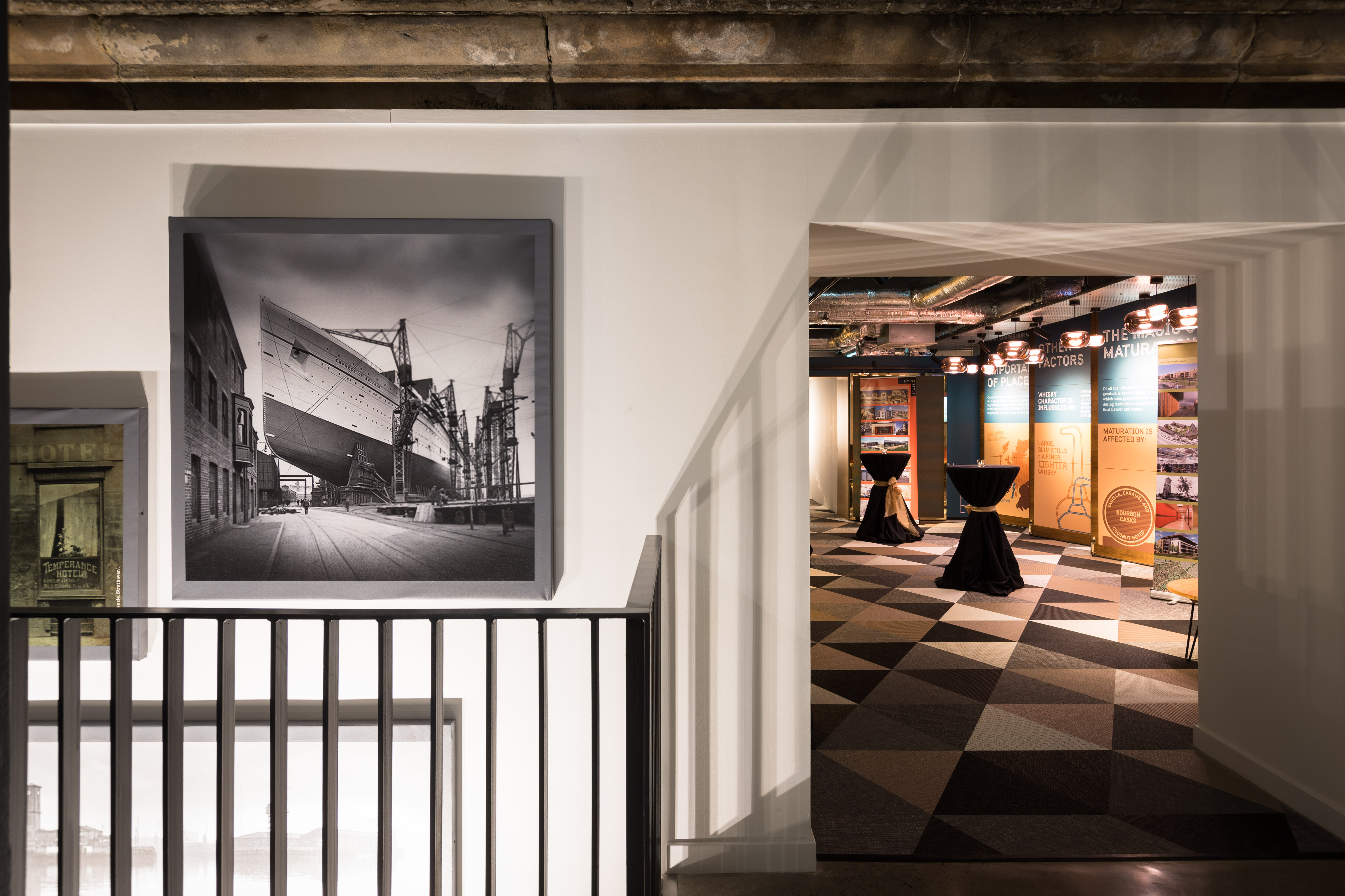 Modern event space at The Clydeside Distillery, ideal for networking and presentations.