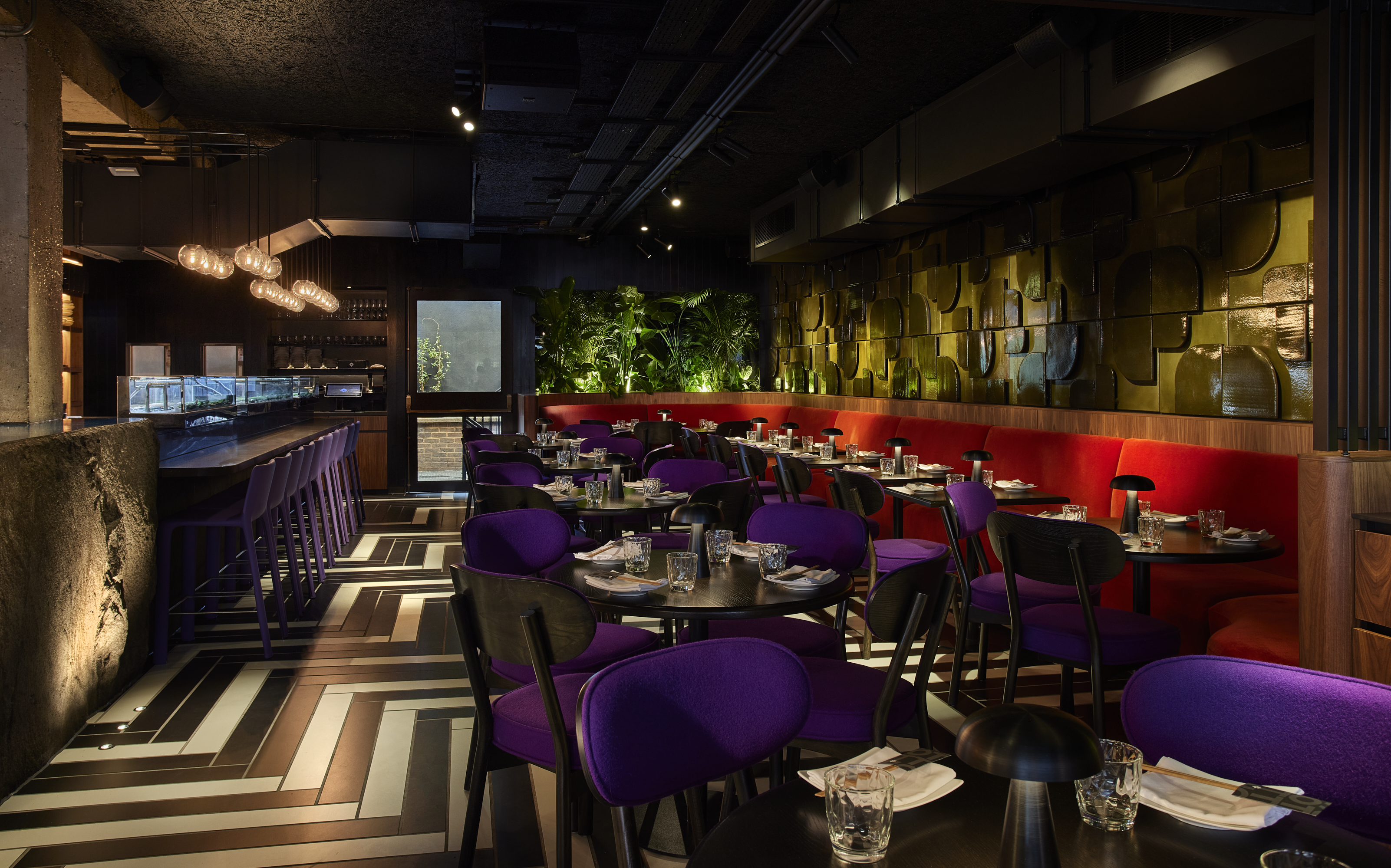 Modern dining room at Chotto Matte with vibrant decor for corporate dinners and celebrations.