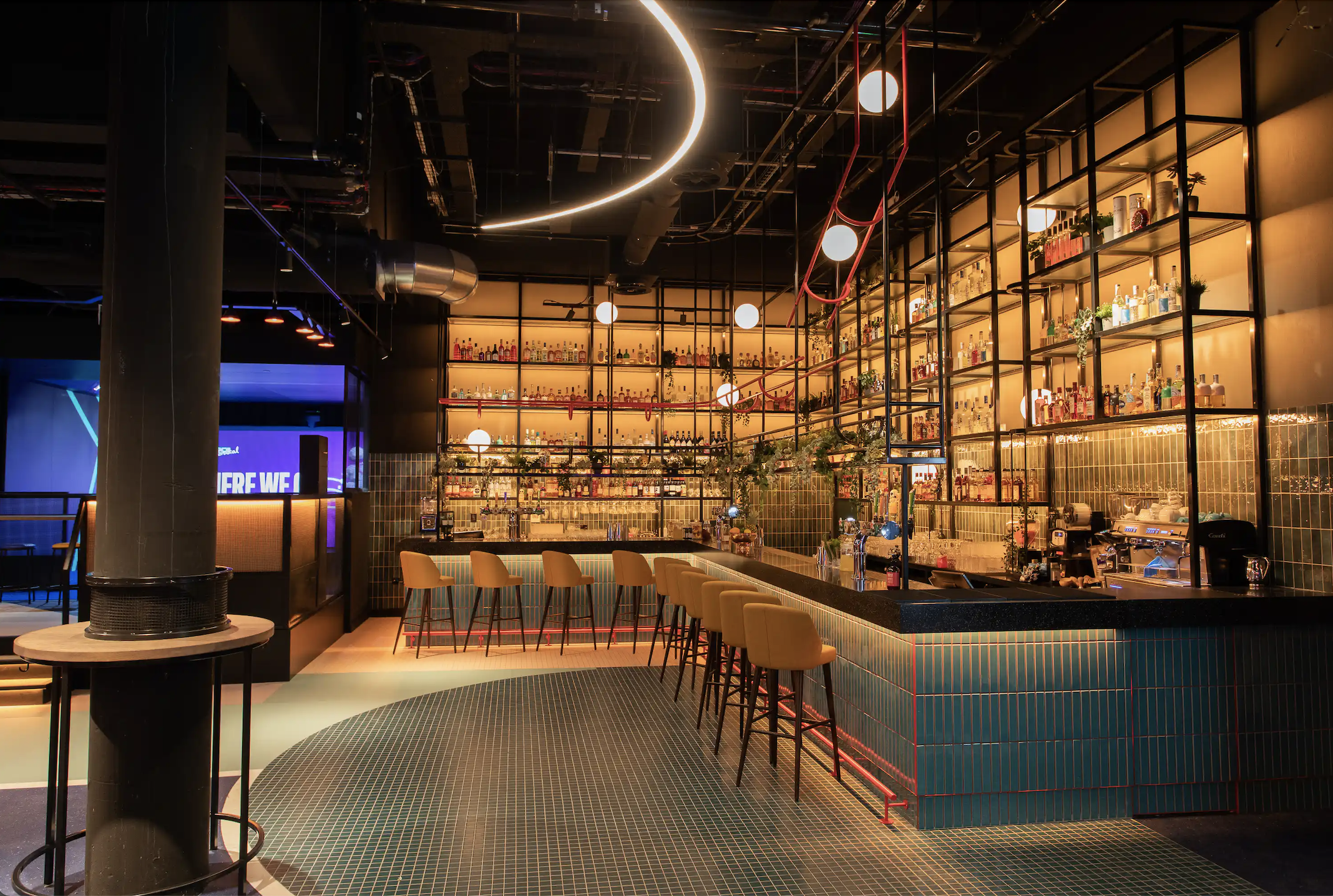Modern Corner Bar at TOCA Social, ideal for networking events and social gatherings.
