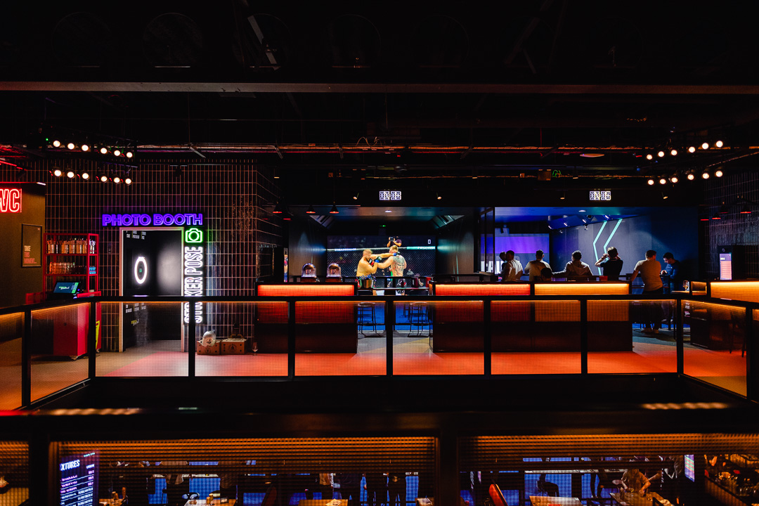 Vibrant Players Lounge at TOCA Social, perfect for networking events and gatherings.