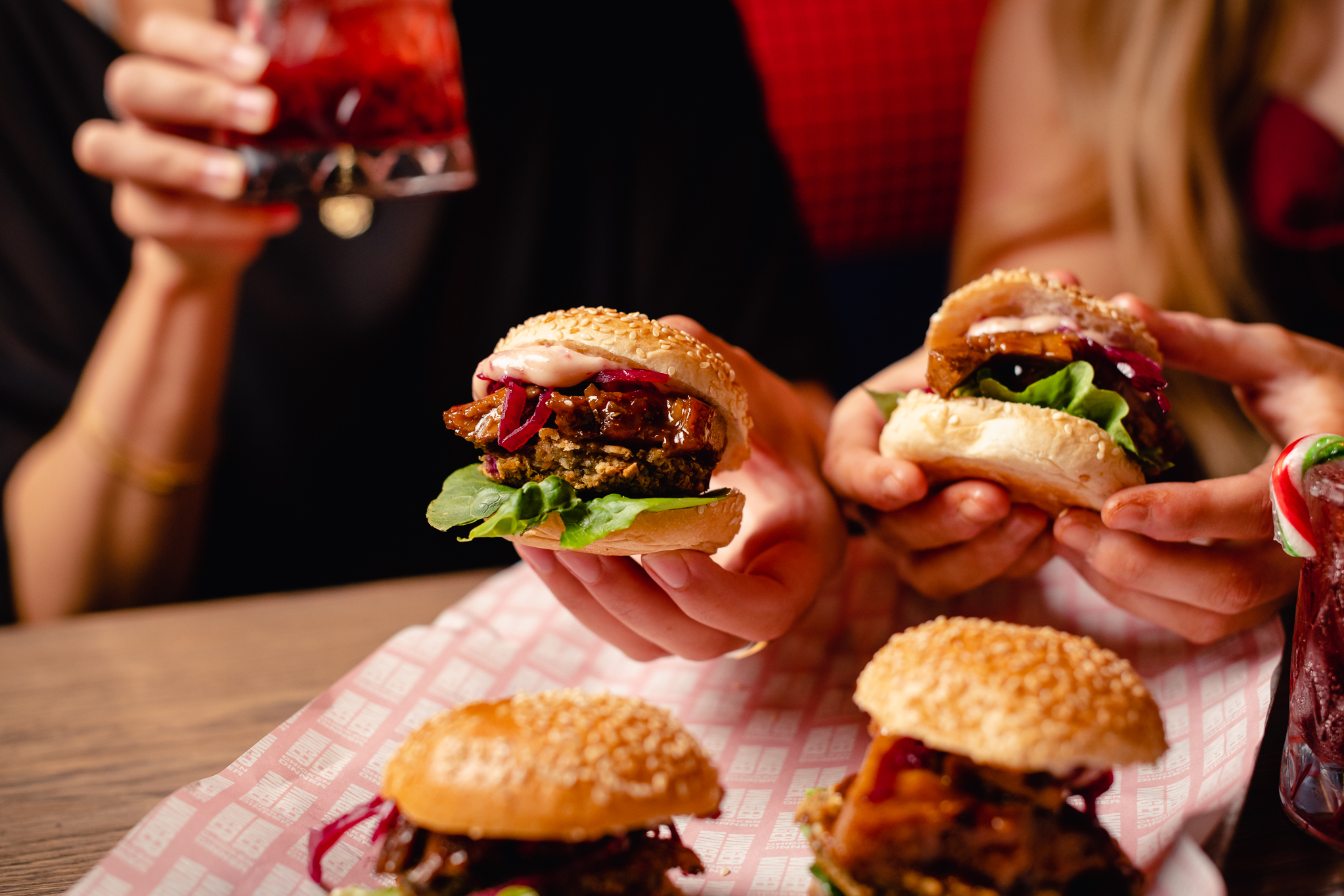 Vibrant catering setup with gourmet sliders for networking events at TOCA Social.