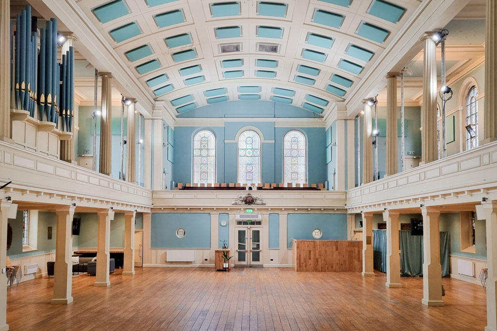 Elegant event venue in St Mary's Marylebone with high ceilings, perfect for weddings and conferences.