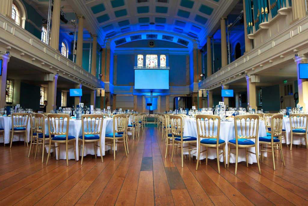 Elegant event space in St Mary's Marylebone, perfect for formal dinners and conferences.