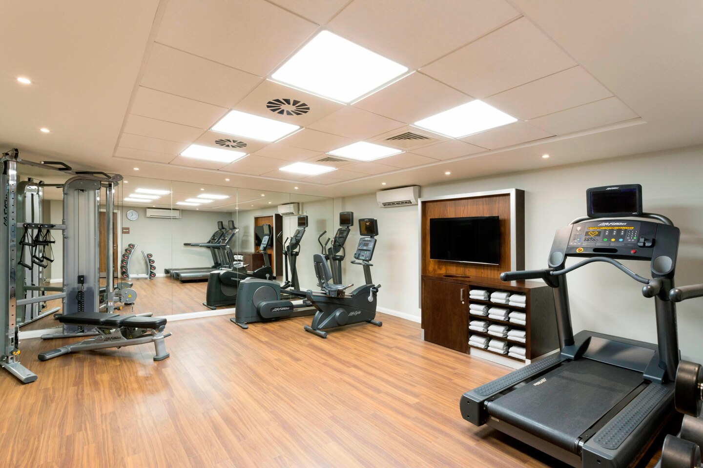 Fitness center in Courtyard by Marriott Edinburgh, ideal for corporate retreats and wellness events.