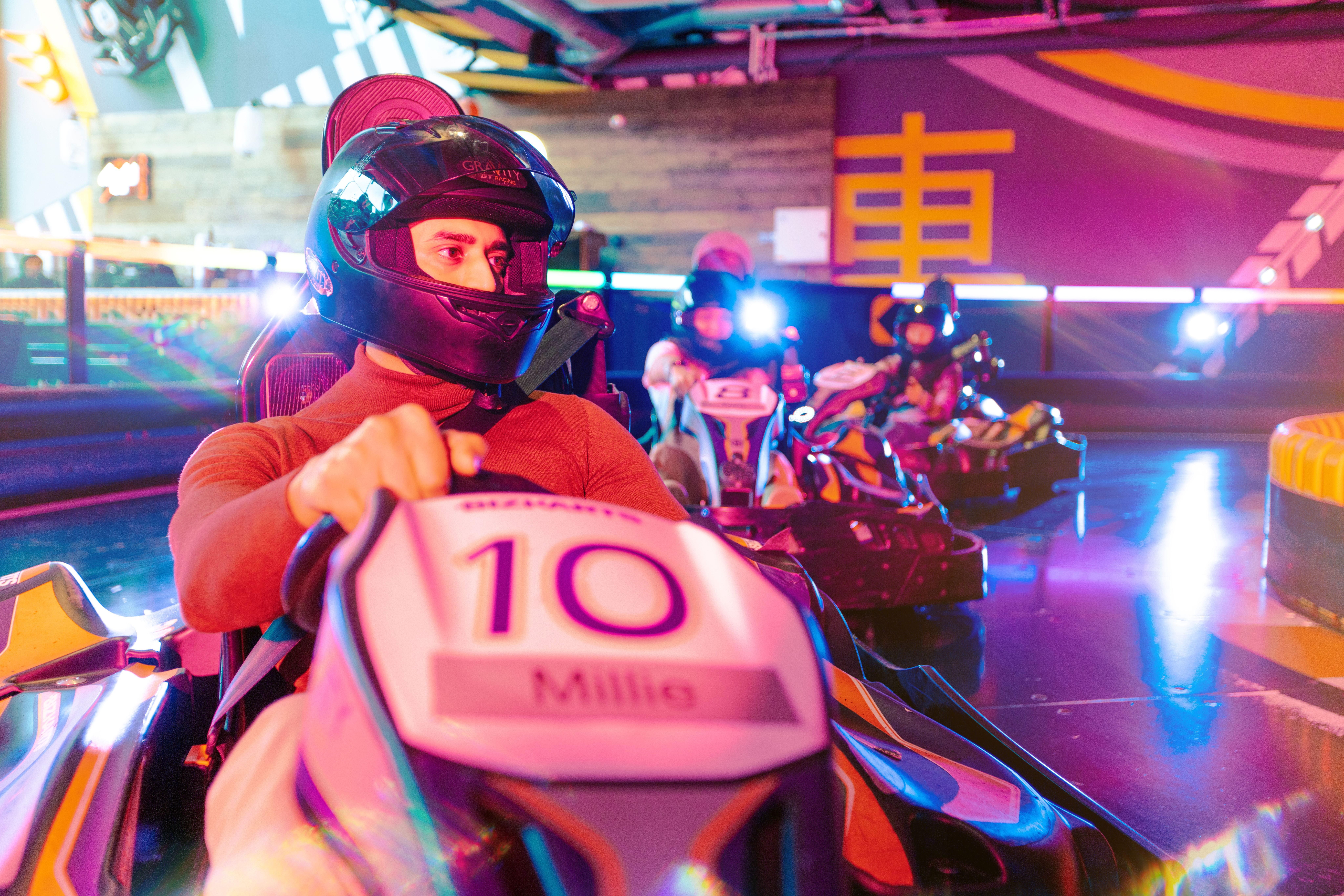 Indoor go-karting venue at GT E-KARTING, ideal for team-building events and corporate outings.