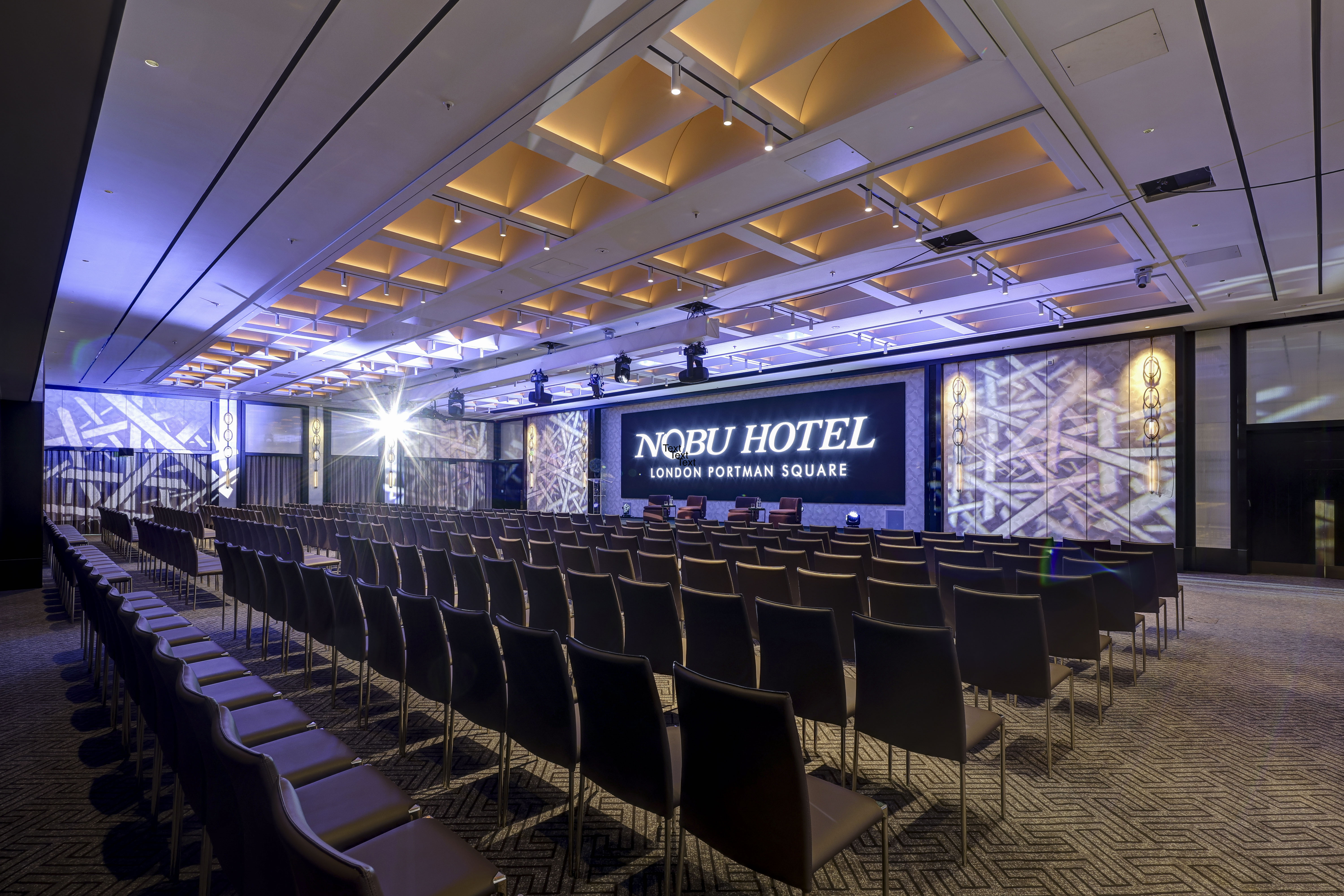 Ballroom at Nobu Hotel Portman Square, modern design for conferences and seminars.