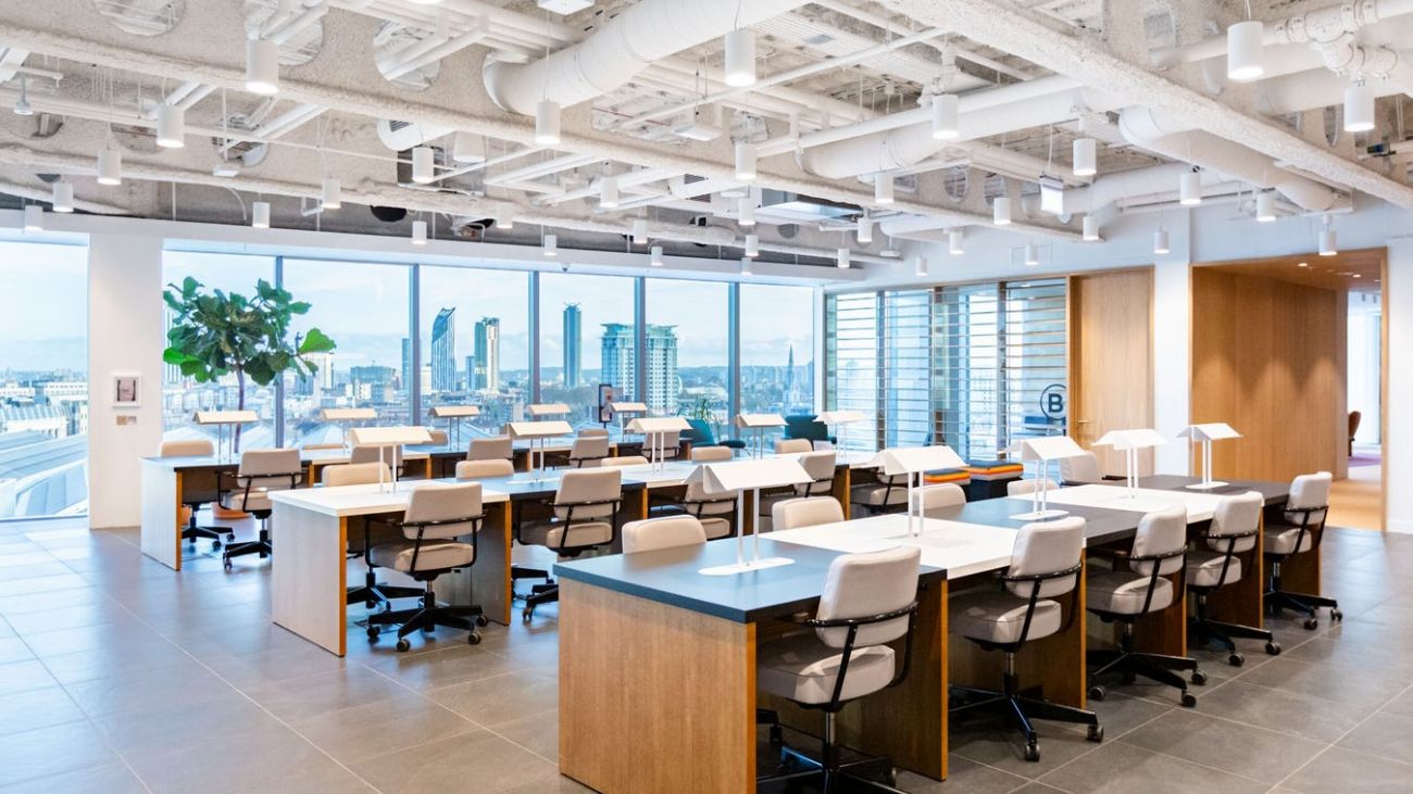 Modern open workspace with large windows for meetings and events in York Road.