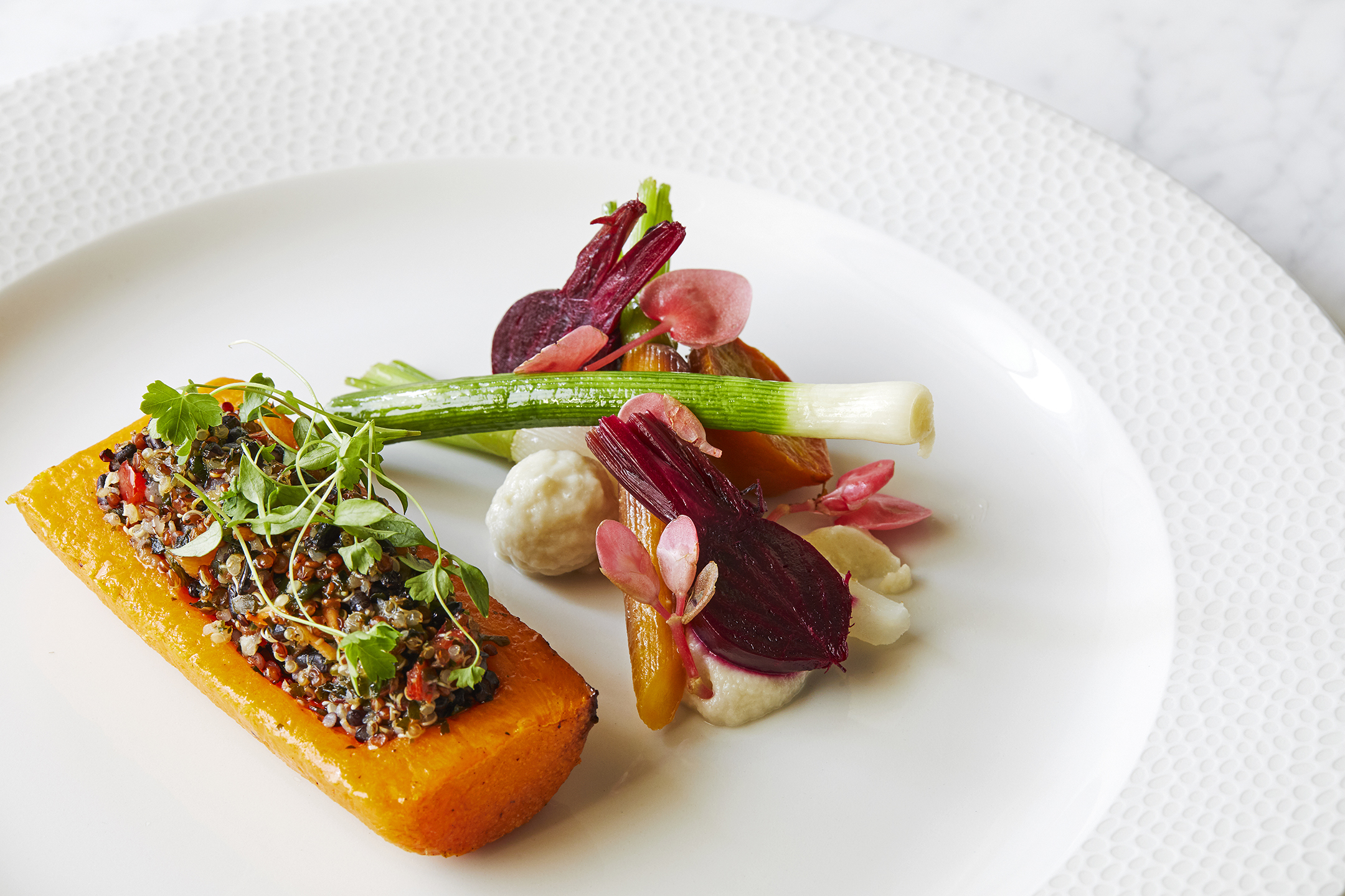 Elegant plated dish at The View, perfect for upscale corporate events and weddings.