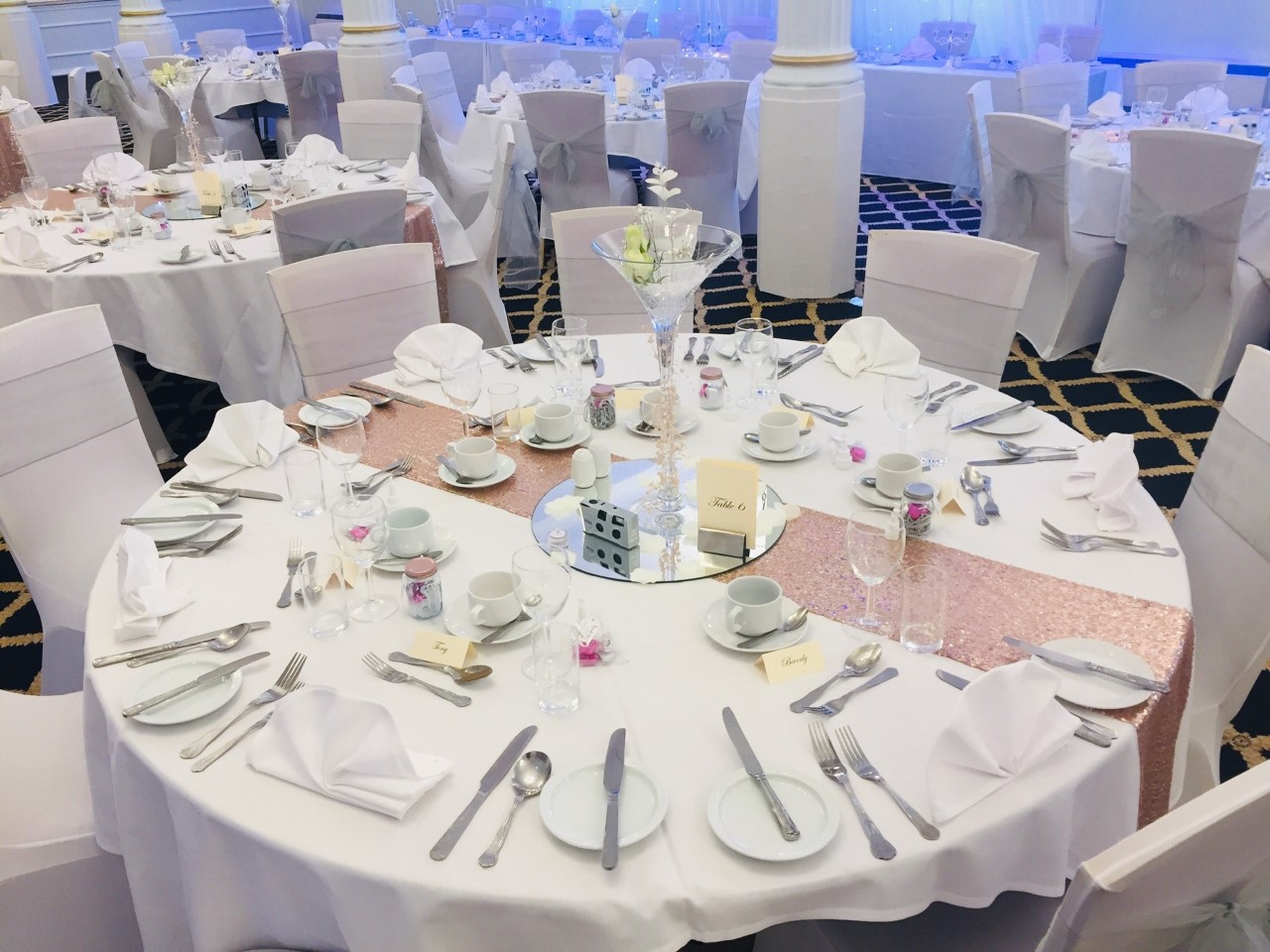 Elegant banquet table setup in Crystal Suite, Britannia Hotel Manchester for weddings and events.