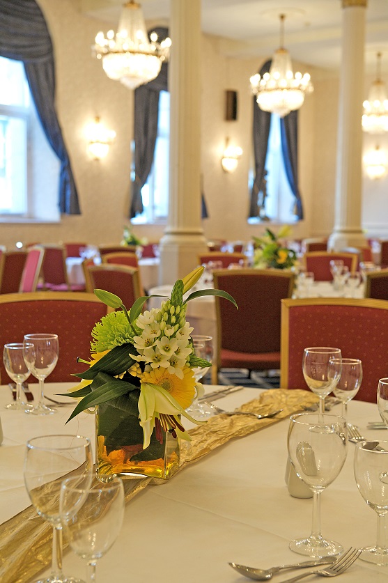 Elegant dining room in Crystal Suite, Britannia Hotel Manchester for formal events.