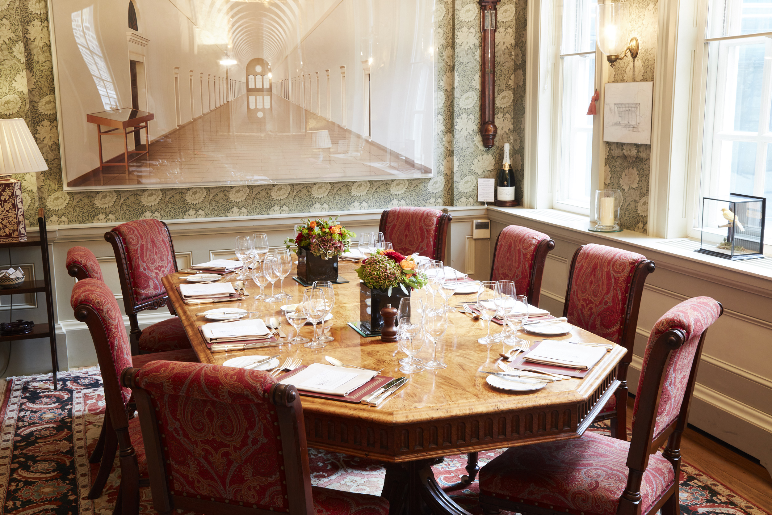Elegant dining table in The Walbrook Club for executive meetings and intimate gatherings.