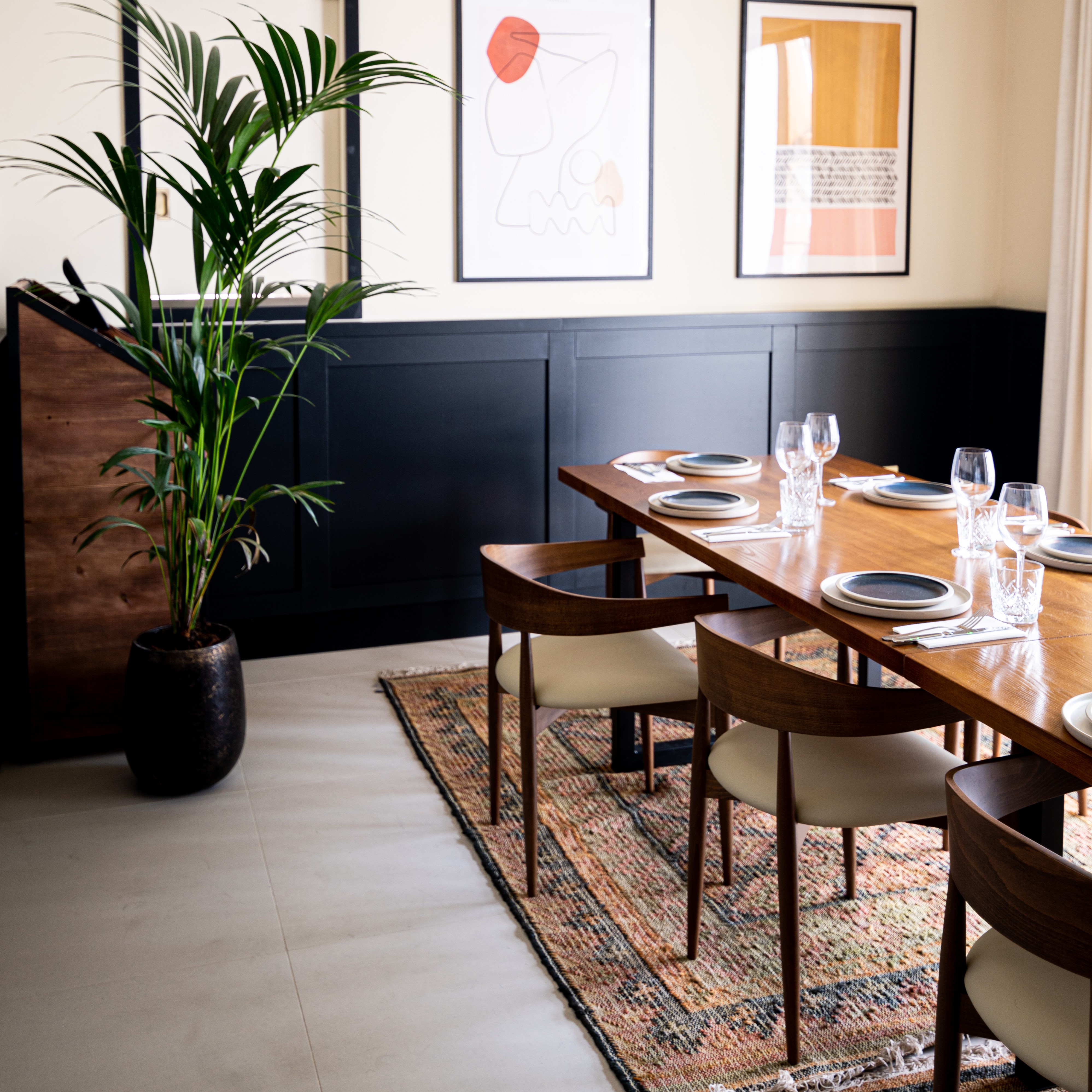 Private dining room with elegant table setup for corporate events at Pergola on the Wharf.