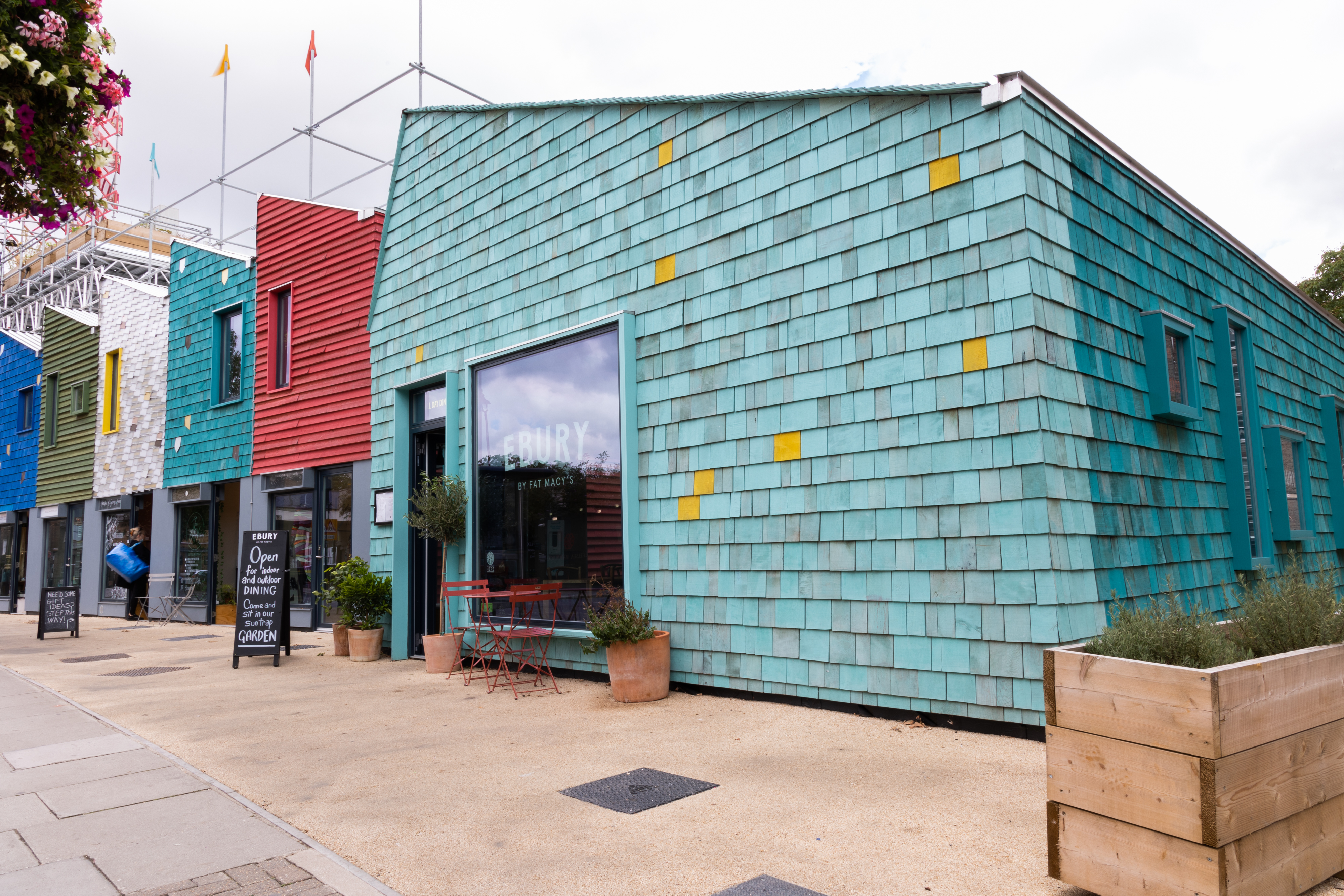 Vibrant wedding venue with unique exterior, perfect for creative events and gatherings.