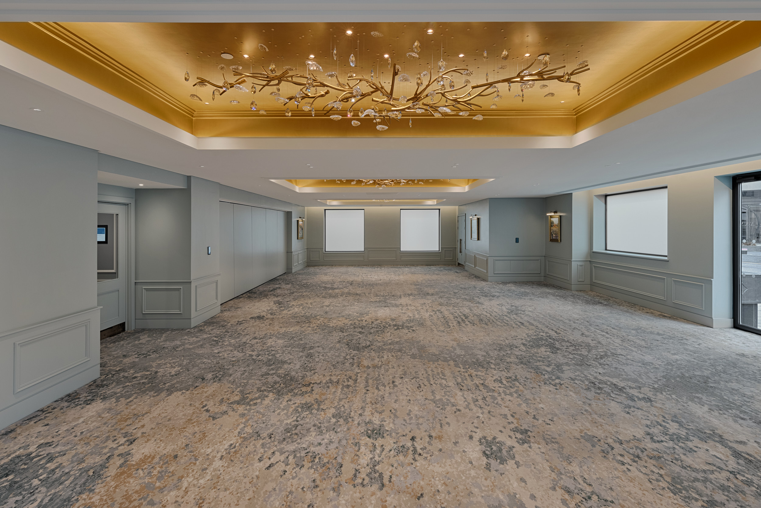 Elegant event space at Hyatt Regency London with artistic lighting, ideal for meetings and gatherings.