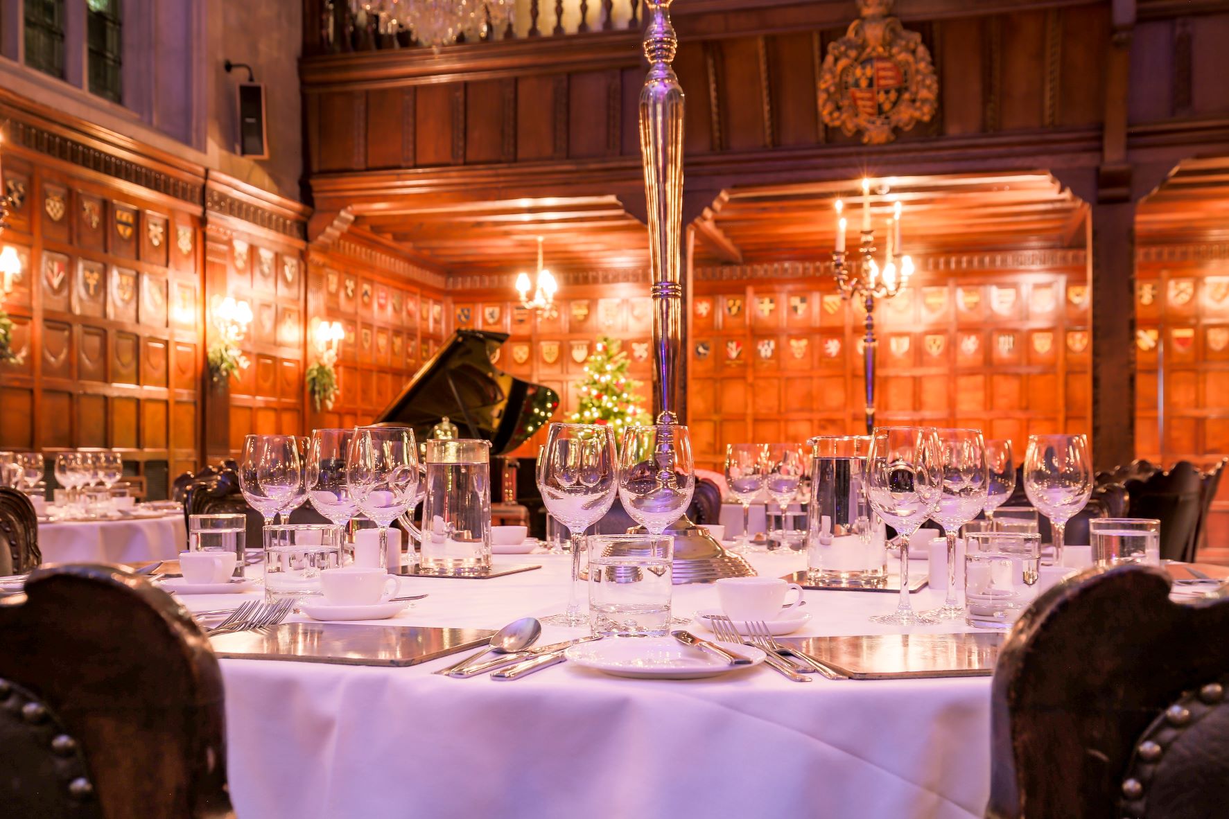 Elegant dining table at Ironmongers' Hall for Christmas corporate events.