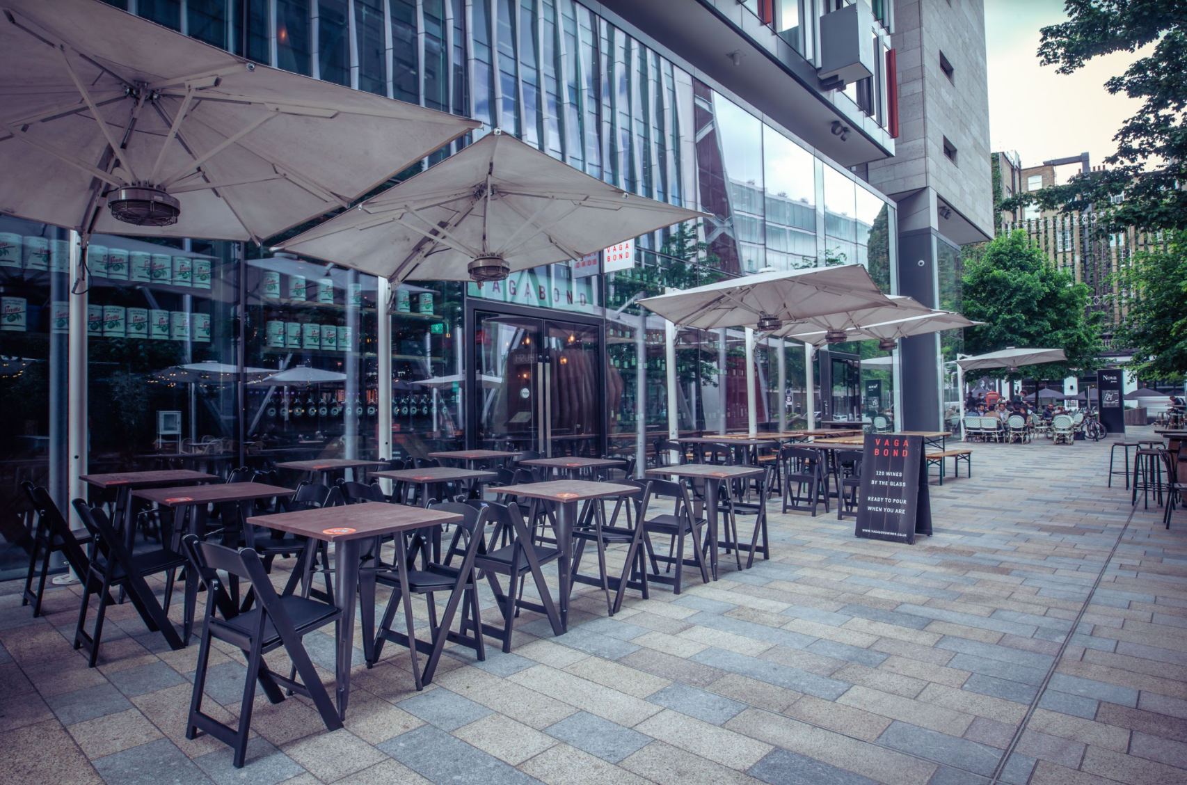 Outdoor dining area at Vagabond Victoria, ideal for casual meetings and networking events.