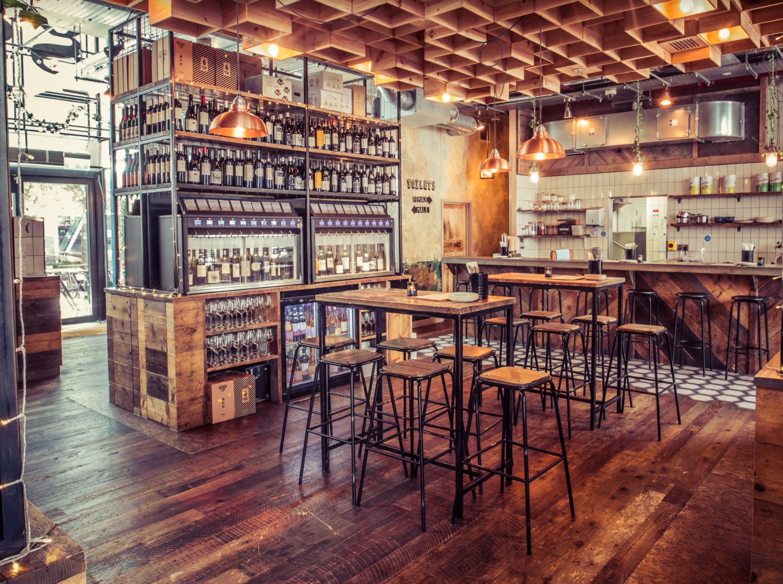 Rustic bar area in Vagabond Victoria, ideal for networking and casual events.