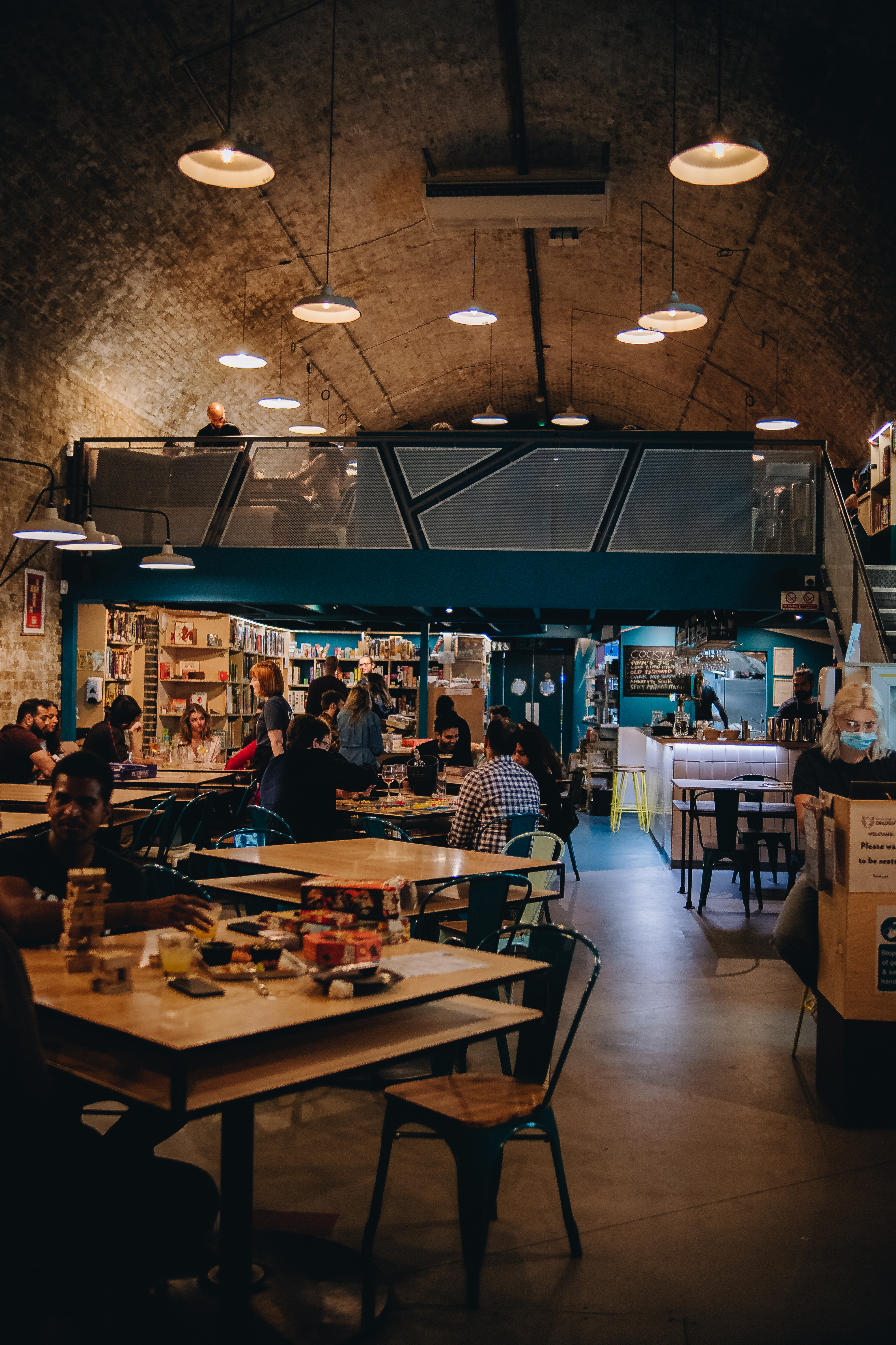 Modern Mezzanine venue at Draughts Waterloo, perfect for casual meetings and events.