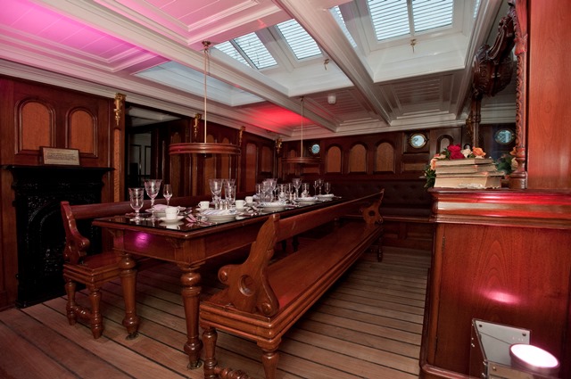 Masters Saloon in Cutty Sark: elegant meeting space with wooden paneling for networking events.