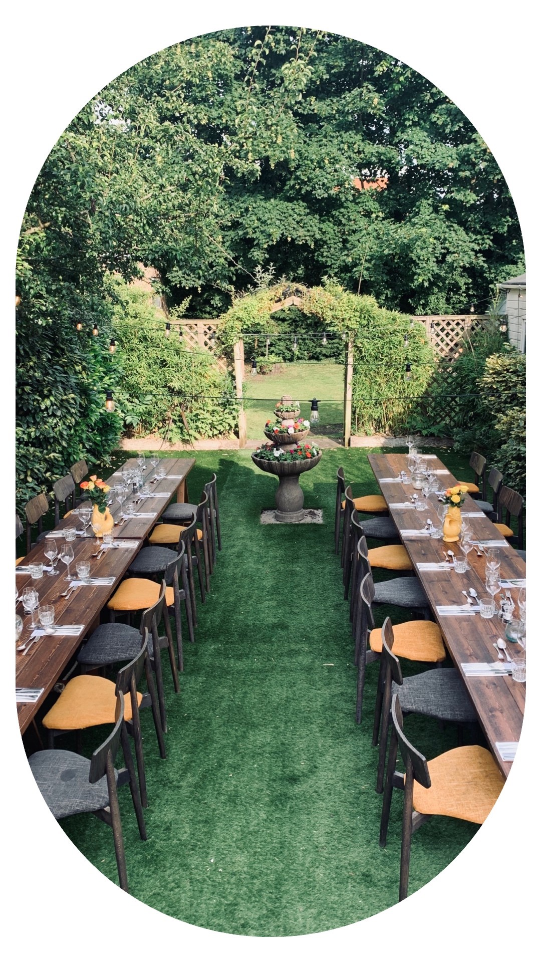 Elegant outdoor dining setup in The Pembroke Suite, ideal for gatherings and events.