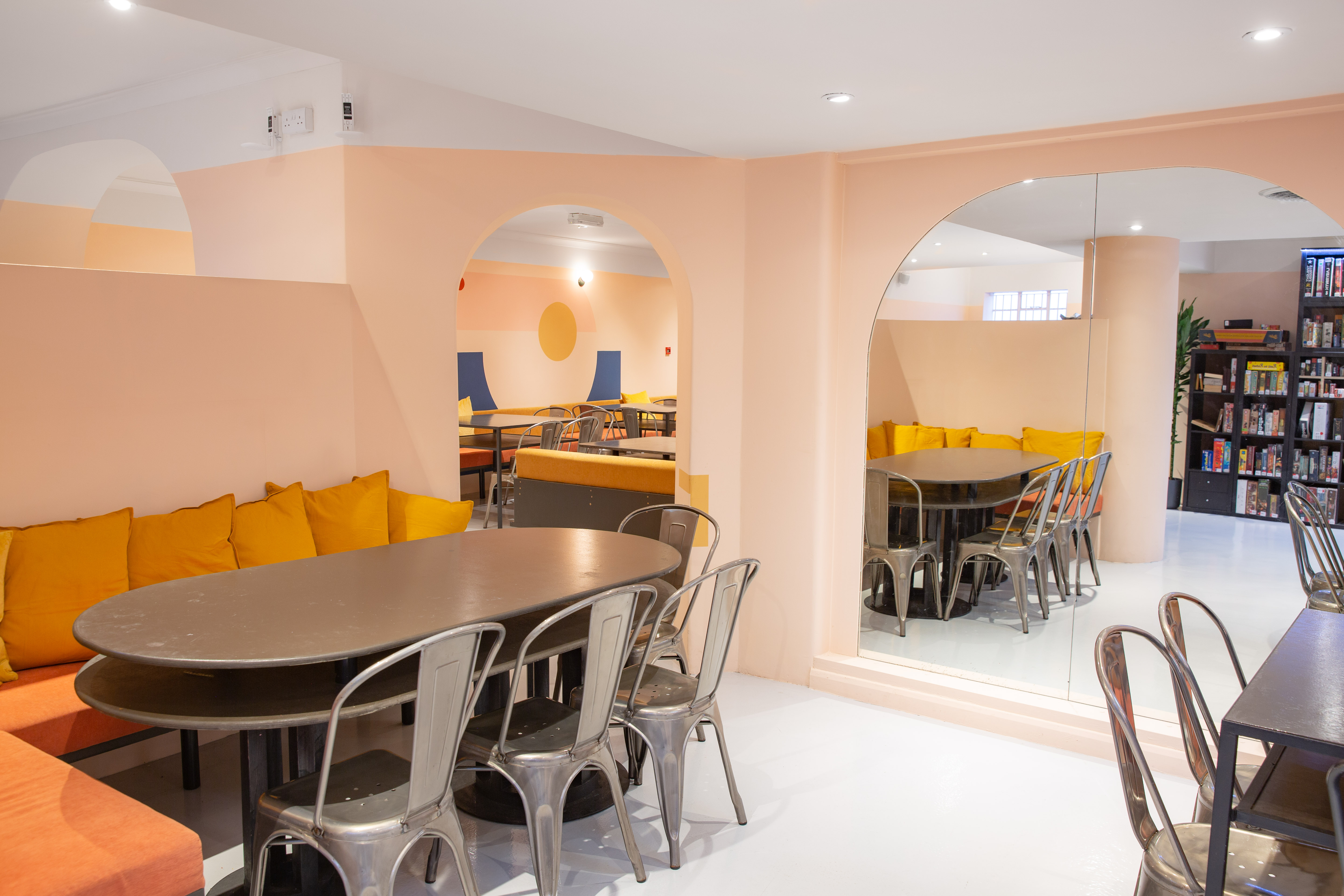 Versatile meeting space in Draughts Hackney, perfect for workshops and team-building events.