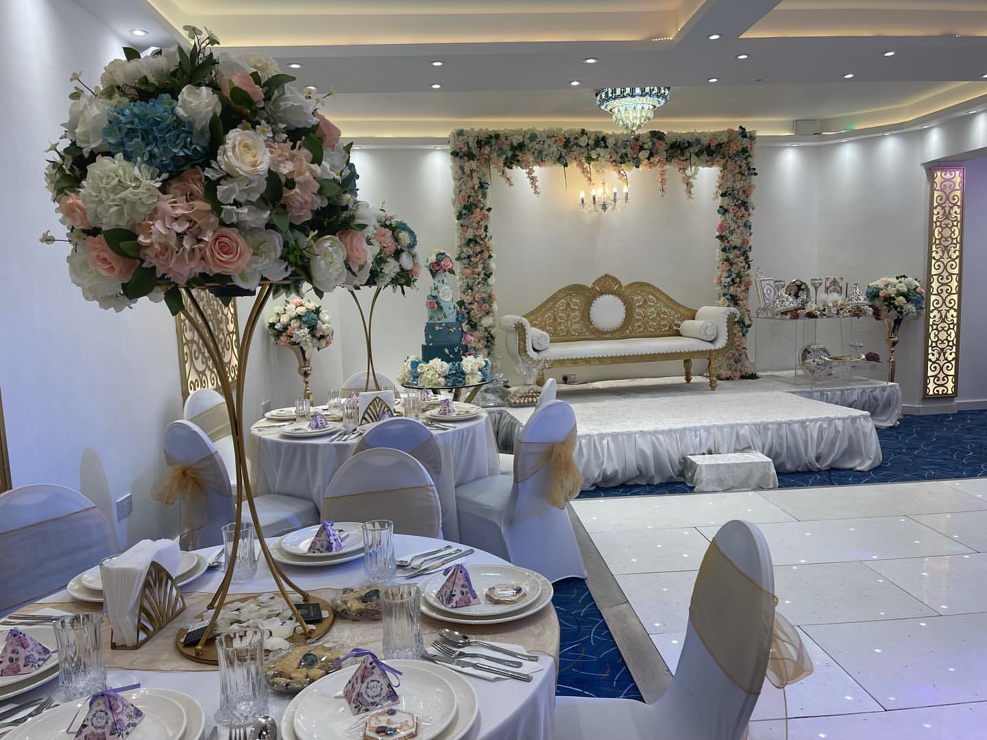 Elegant event space at Oscaar Banqueting, perfect for weddings and upscale gatherings.