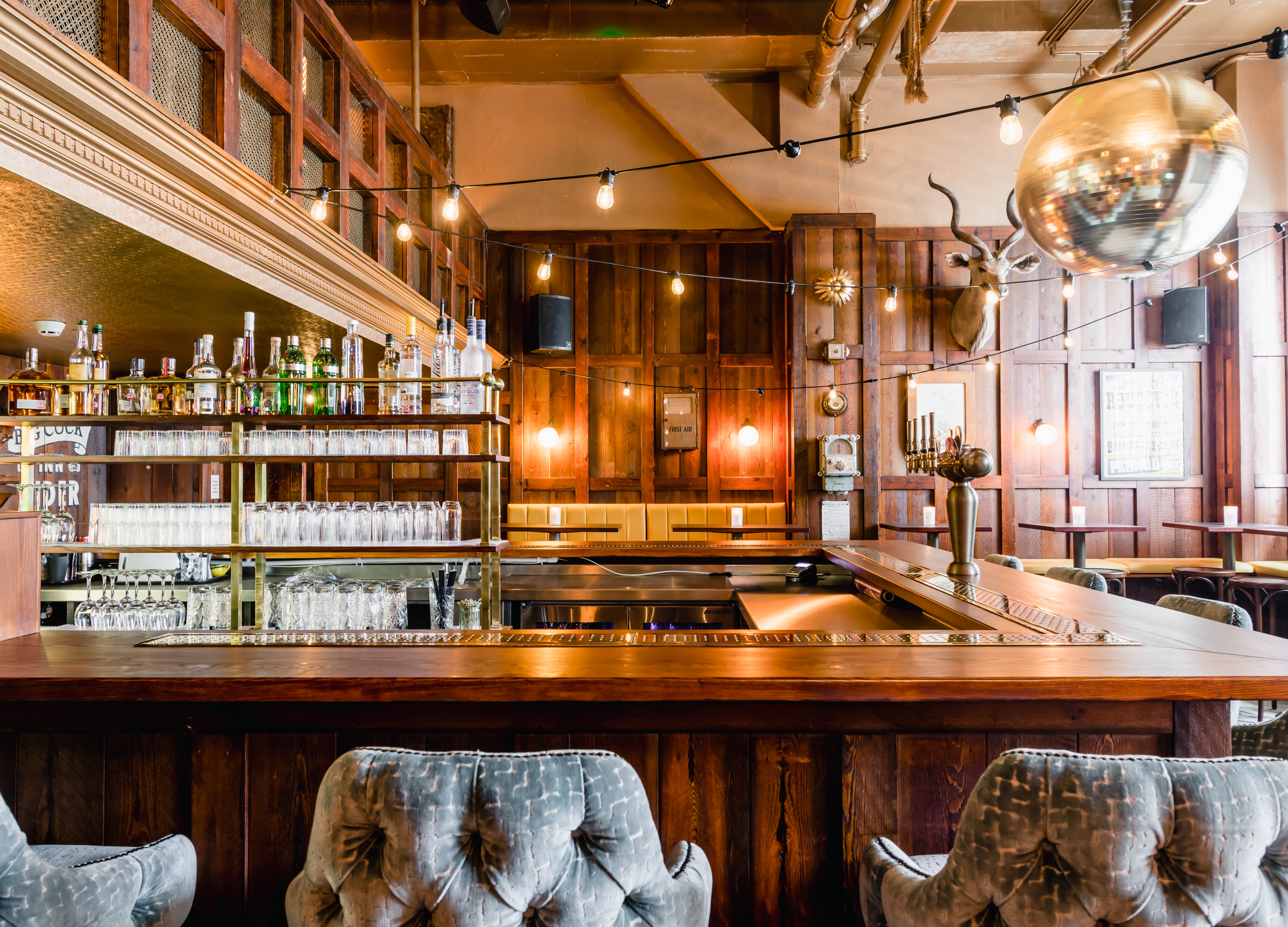 Stylish bar area at The Breakfast Pub, ideal for networking events and gatherings.