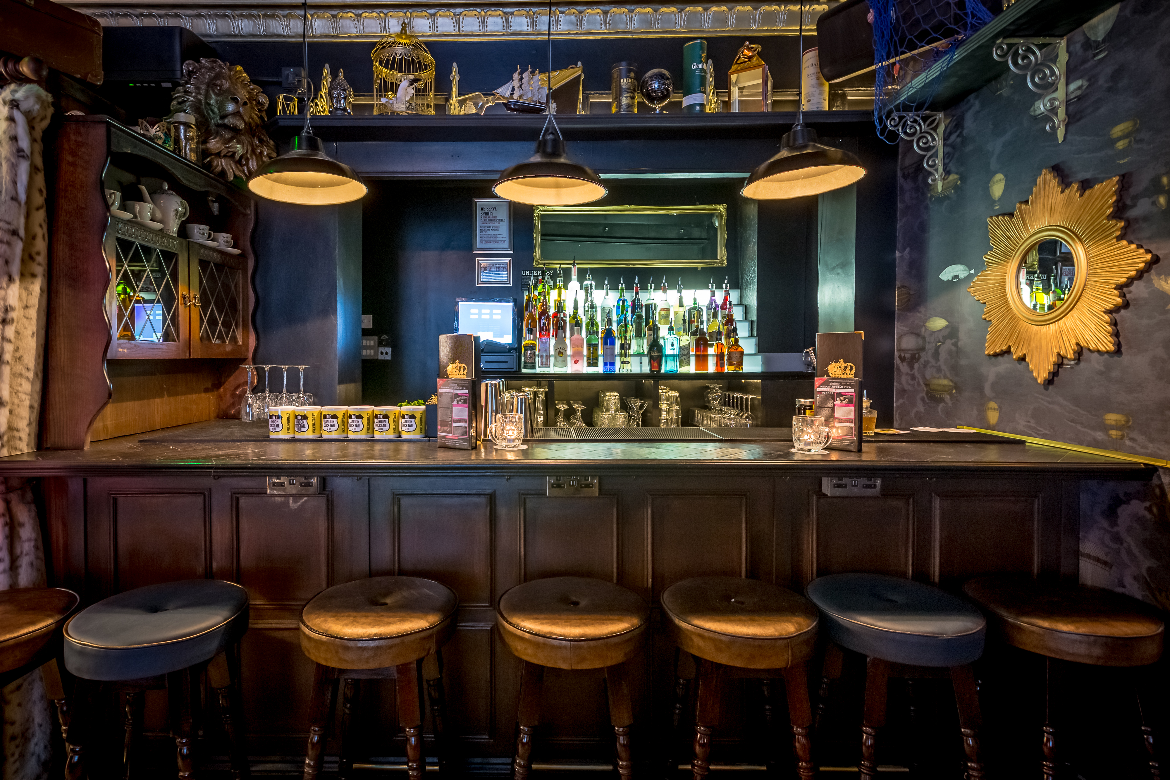 Stylish bar setup in The Secret Wardrobe, ideal for cocktail receptions and networking events.