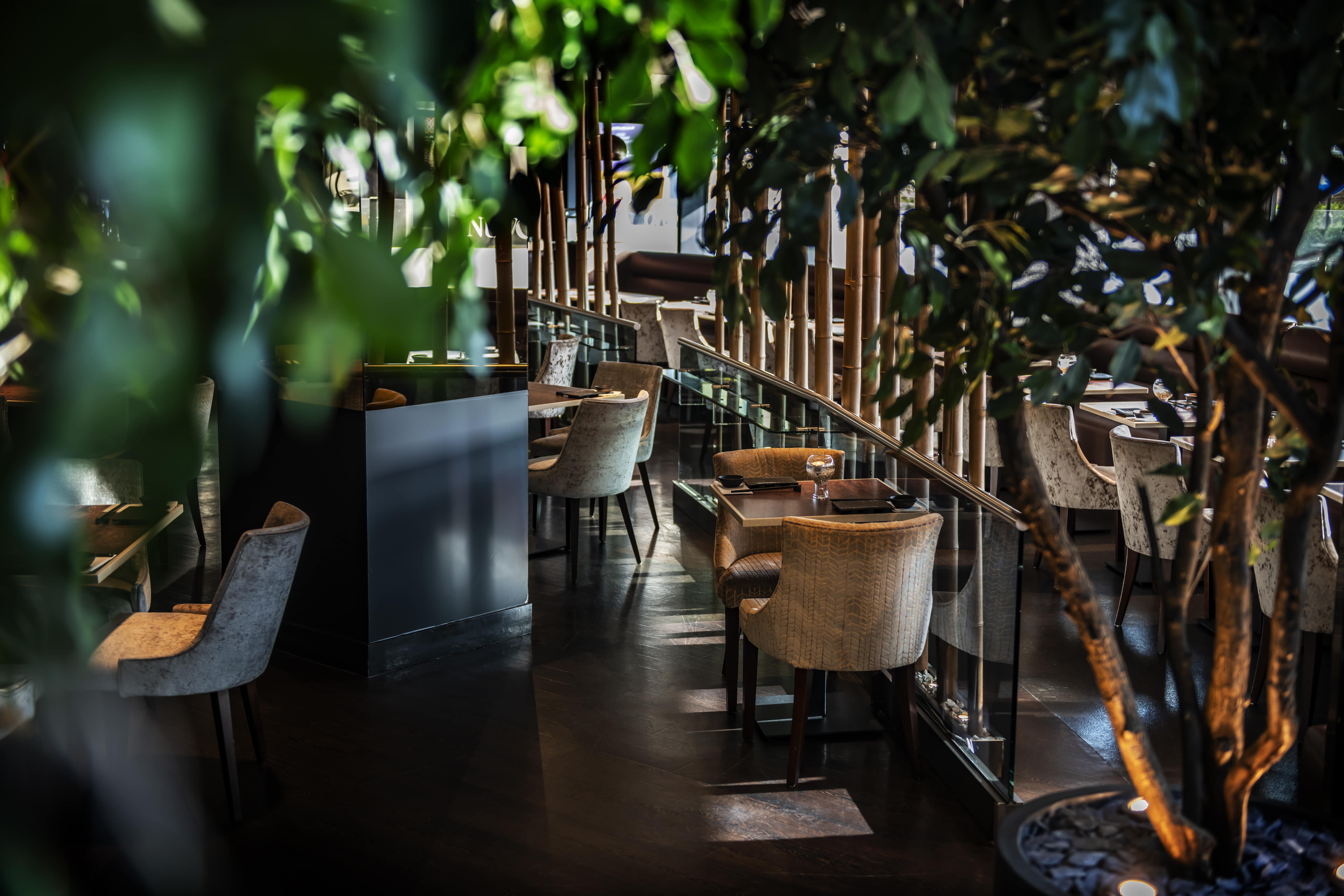 Stylish restaurant with modern decor, ideal for networking events and private dinners.