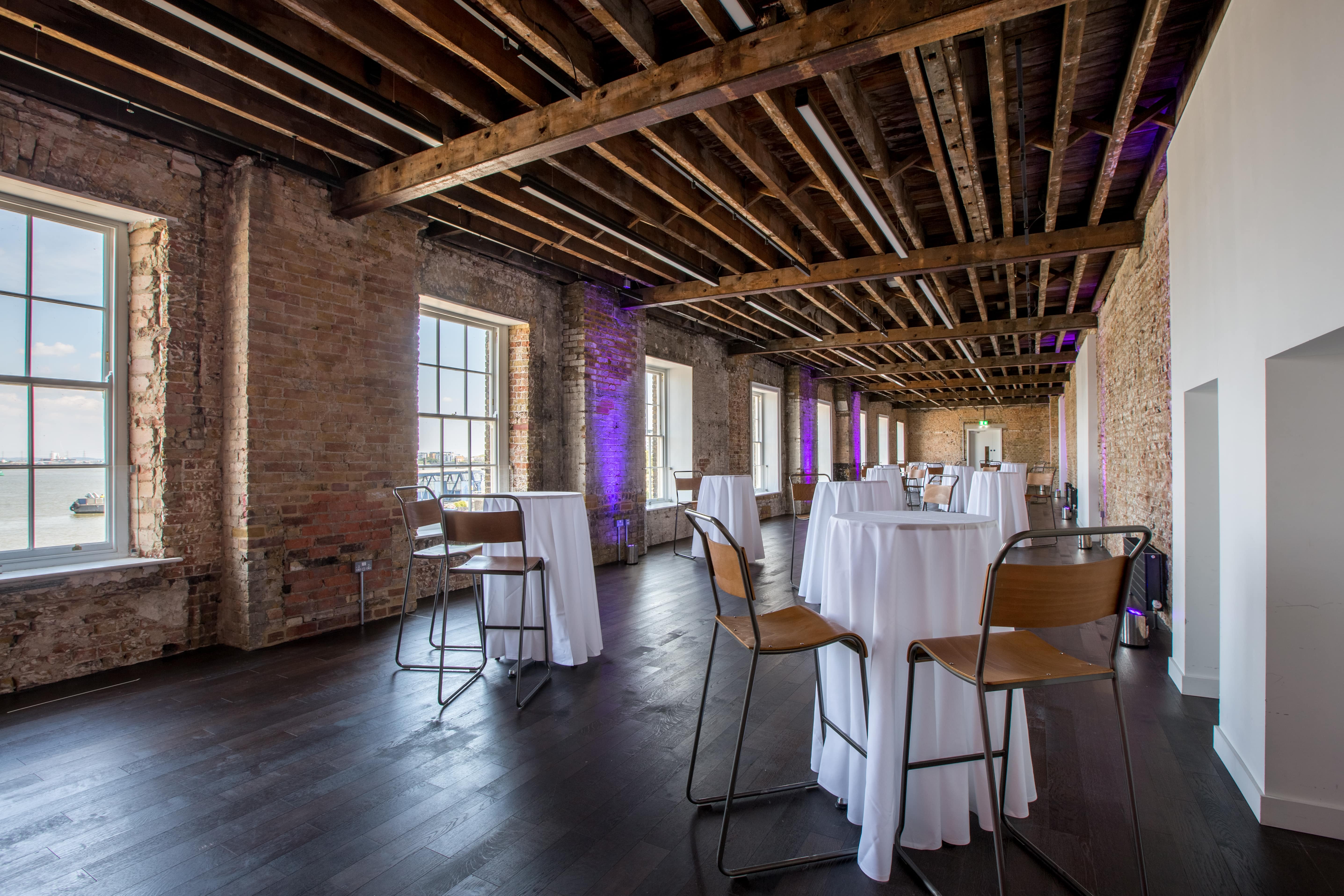 Beanfeast event space in Woolwich Works with rustic brick walls, perfect for receptions.