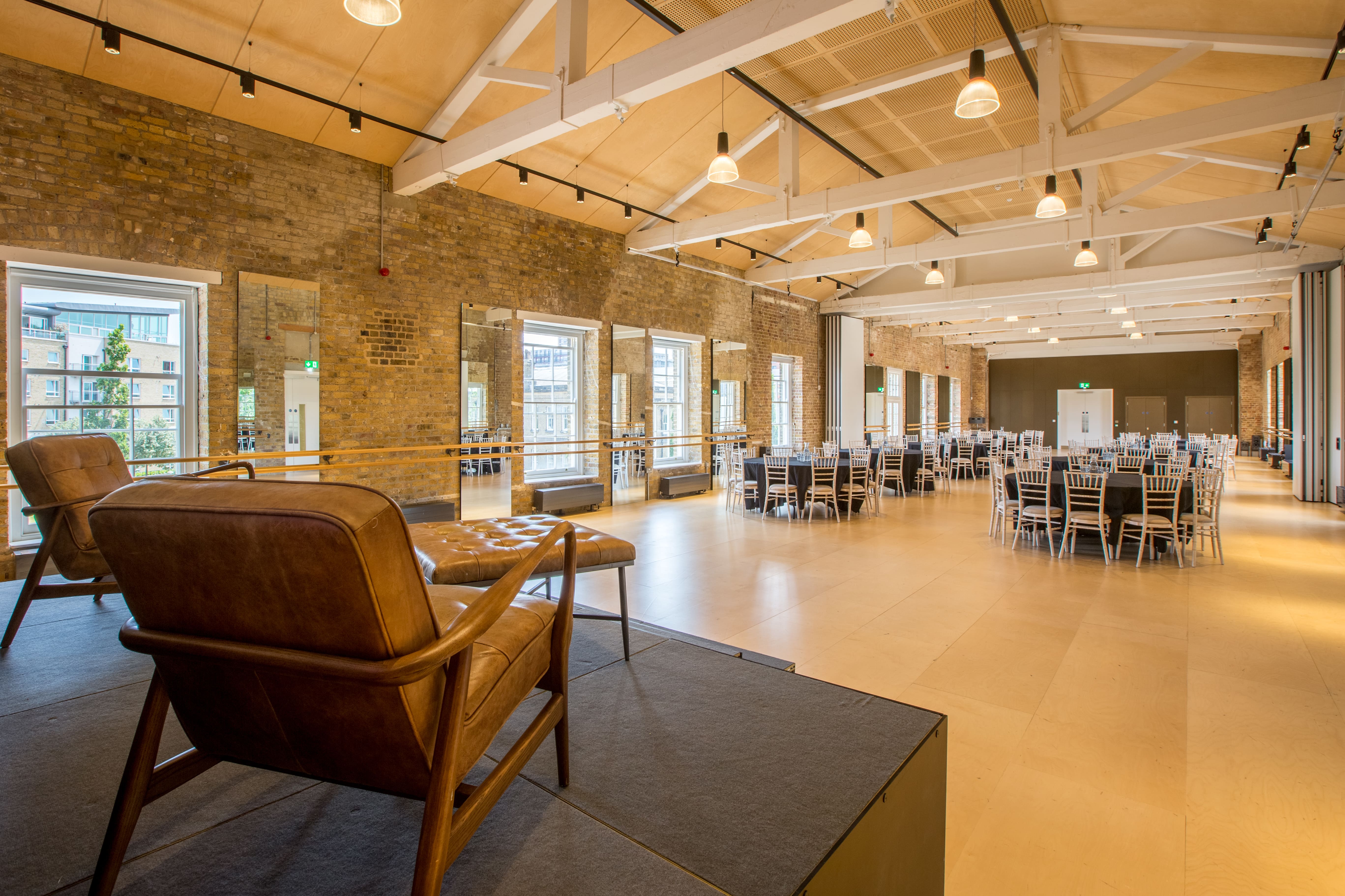 Stonecutters Studios venue with high ceilings, ideal for events and banquets.