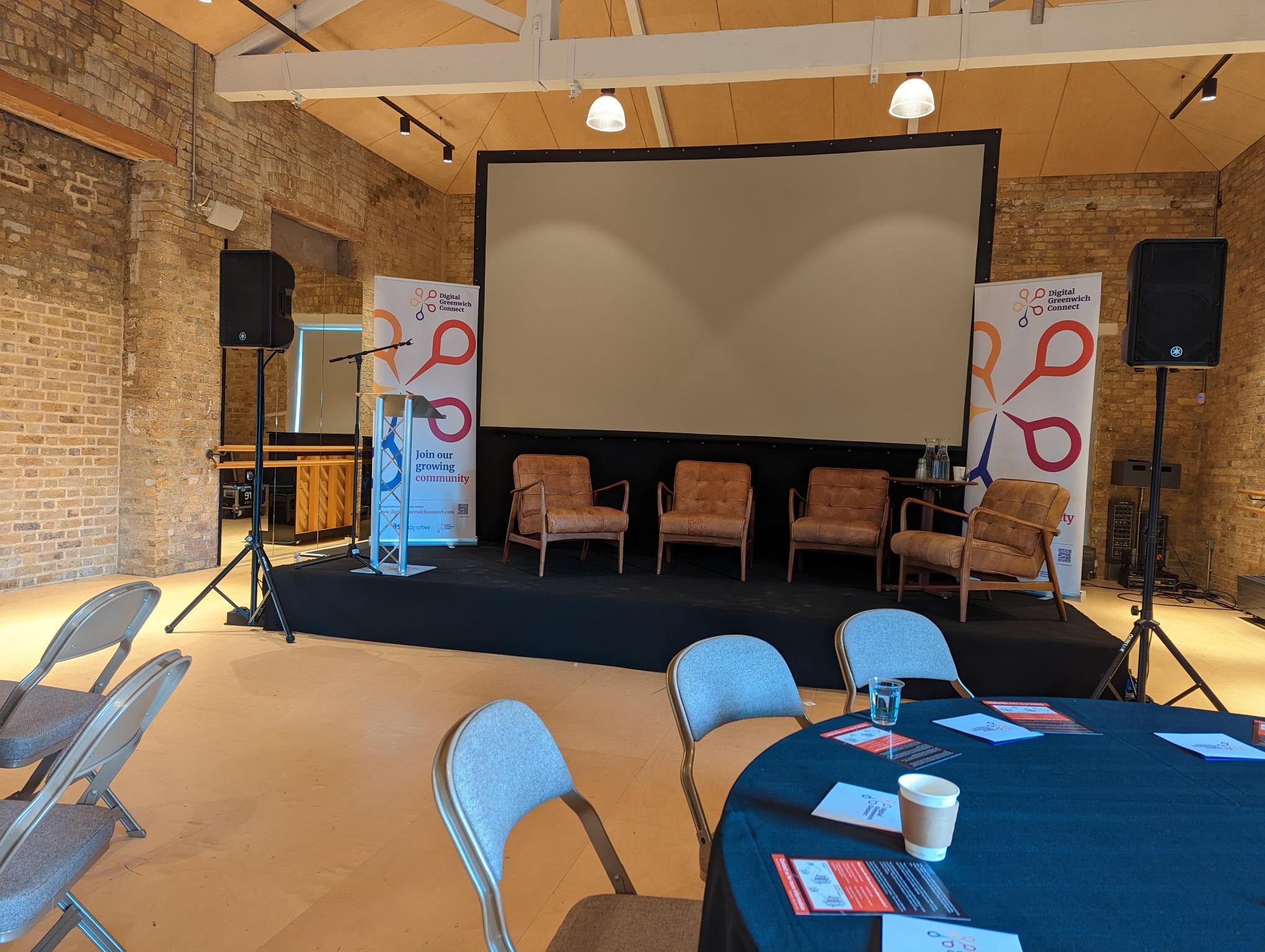 Event space at Stonecutters Studios, ideal for panel discussions and keynote speeches.