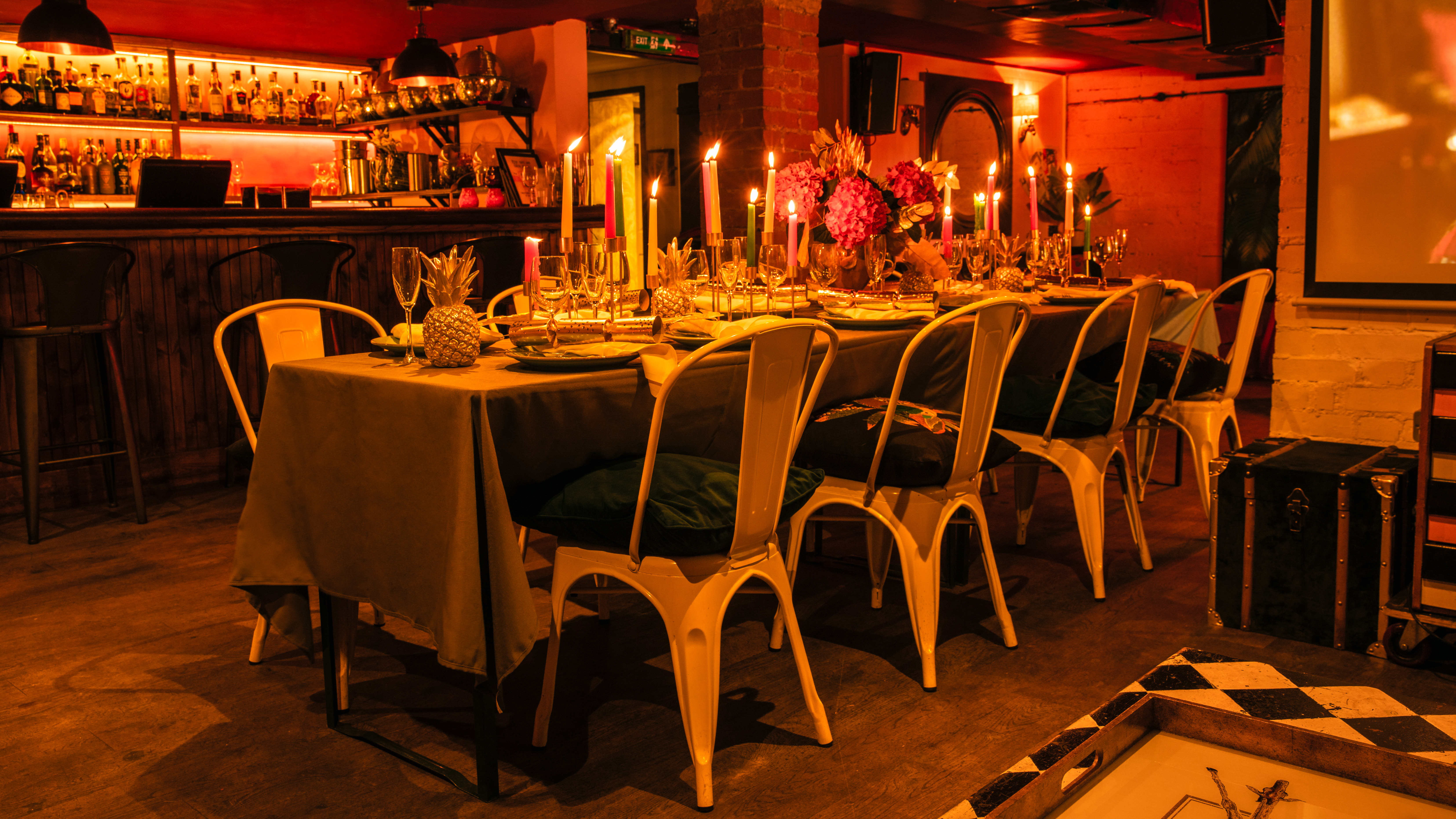 Elegant dining table at The Little Yellow Door for Christmas party venue hire.