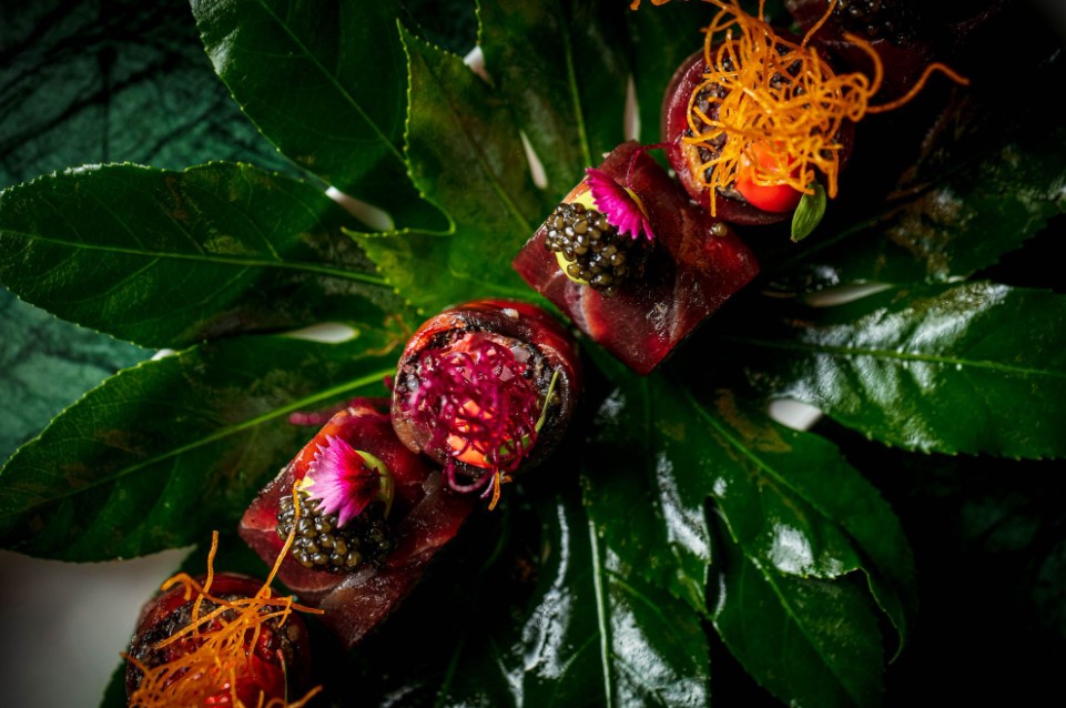 Elegant dish with vibrant colors for upscale corporate events and weddings at LUNA LONDON.