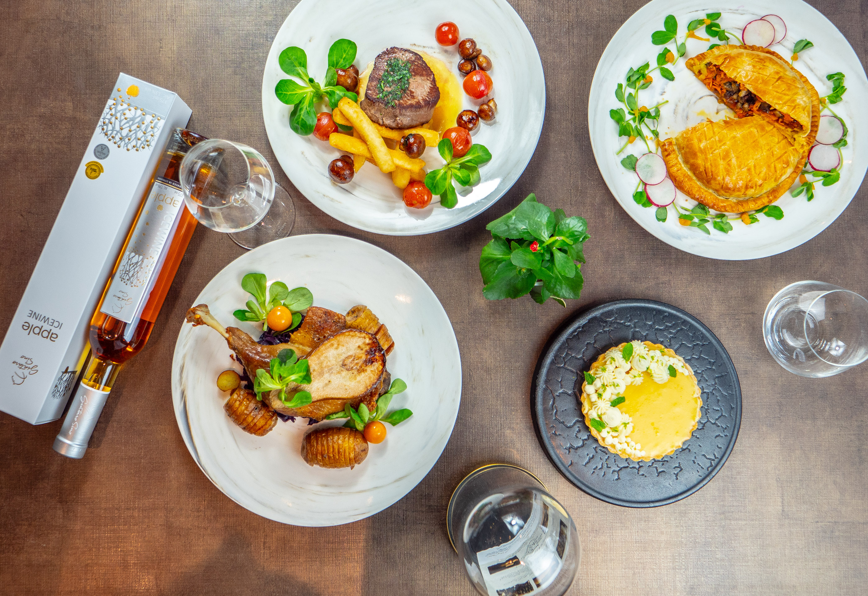 Elegant table setting with gourmet dishes for upscale dining events and catering.