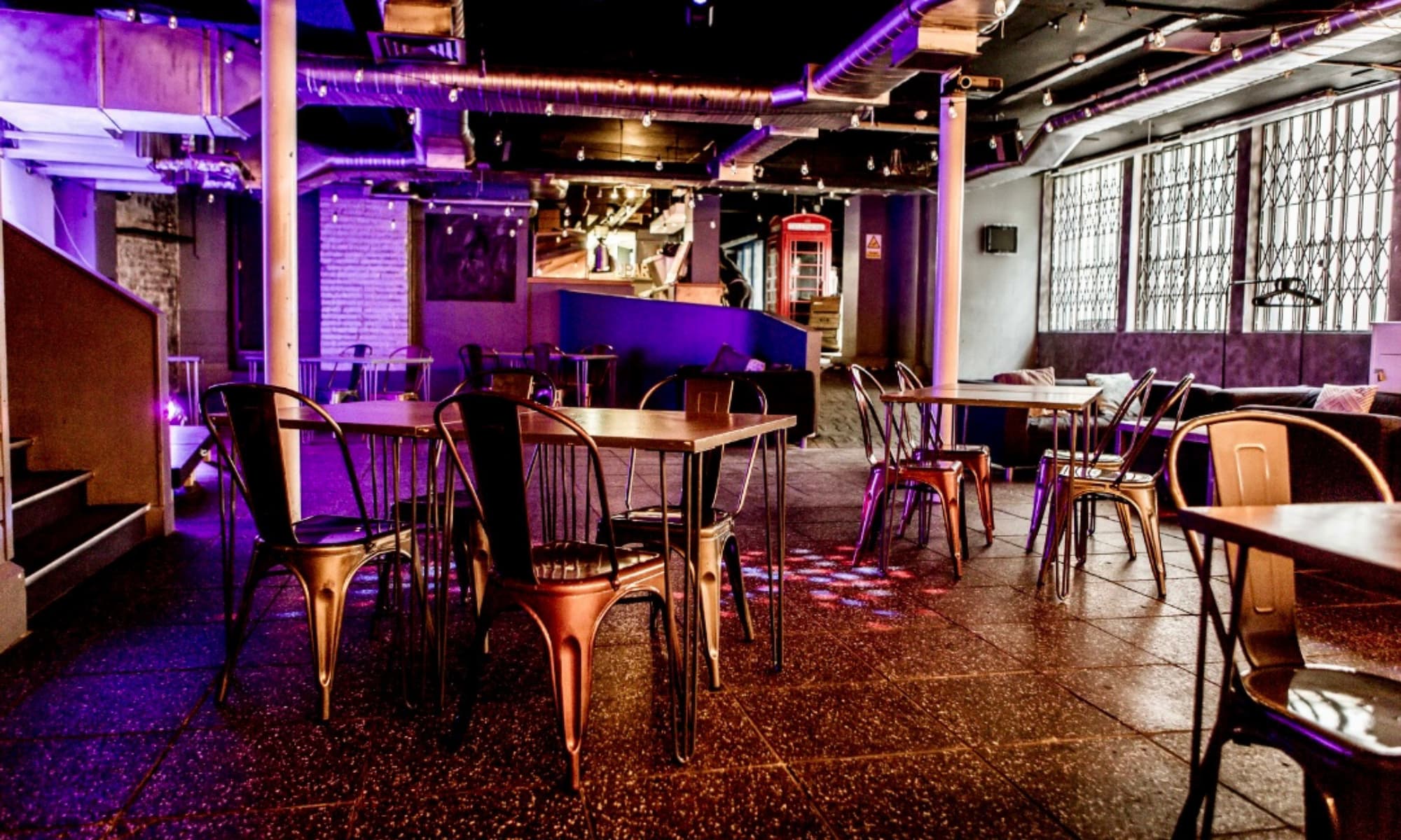 Industrial-chic event space at The Venue on Middle St, perfect for networking and pop-up events.