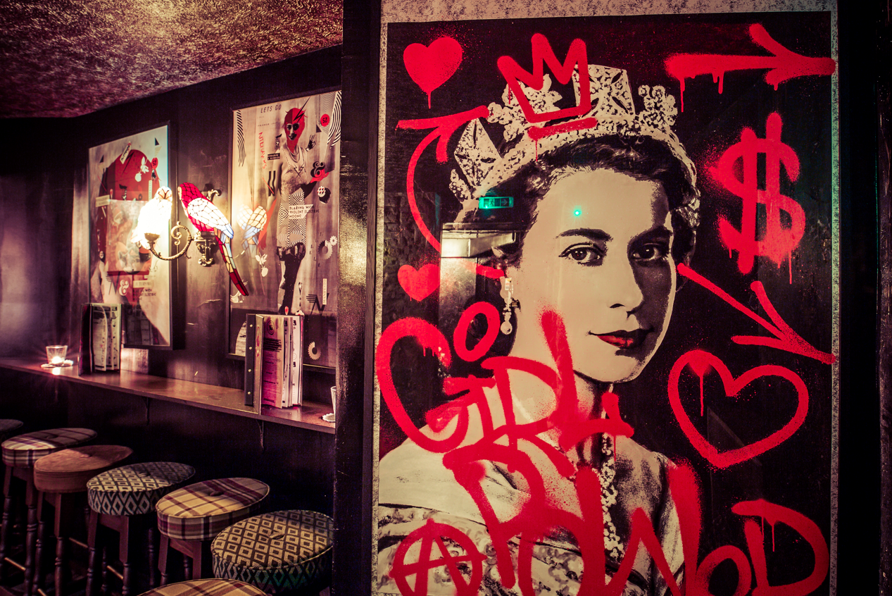 Vibrant Cocktail Club Mansion House with eclectic decor for creative events and gatherings.