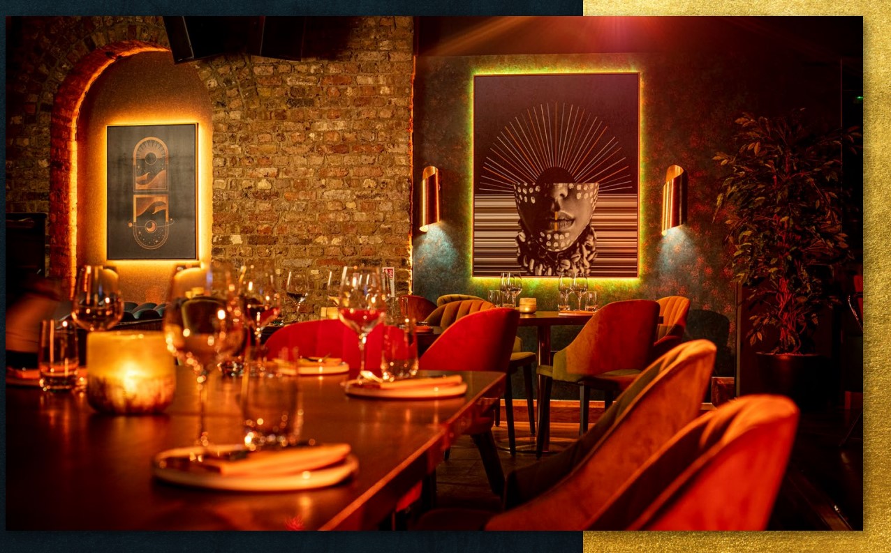 Private dining room at LUNA LONDON, stylish decor for upscale events and gatherings.