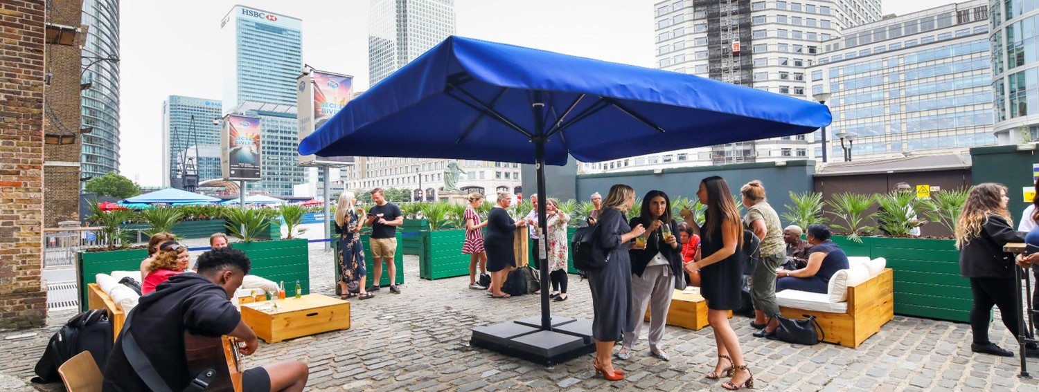 Riverside Room at London Museum Docklands, vibrant outdoor event space for networking.