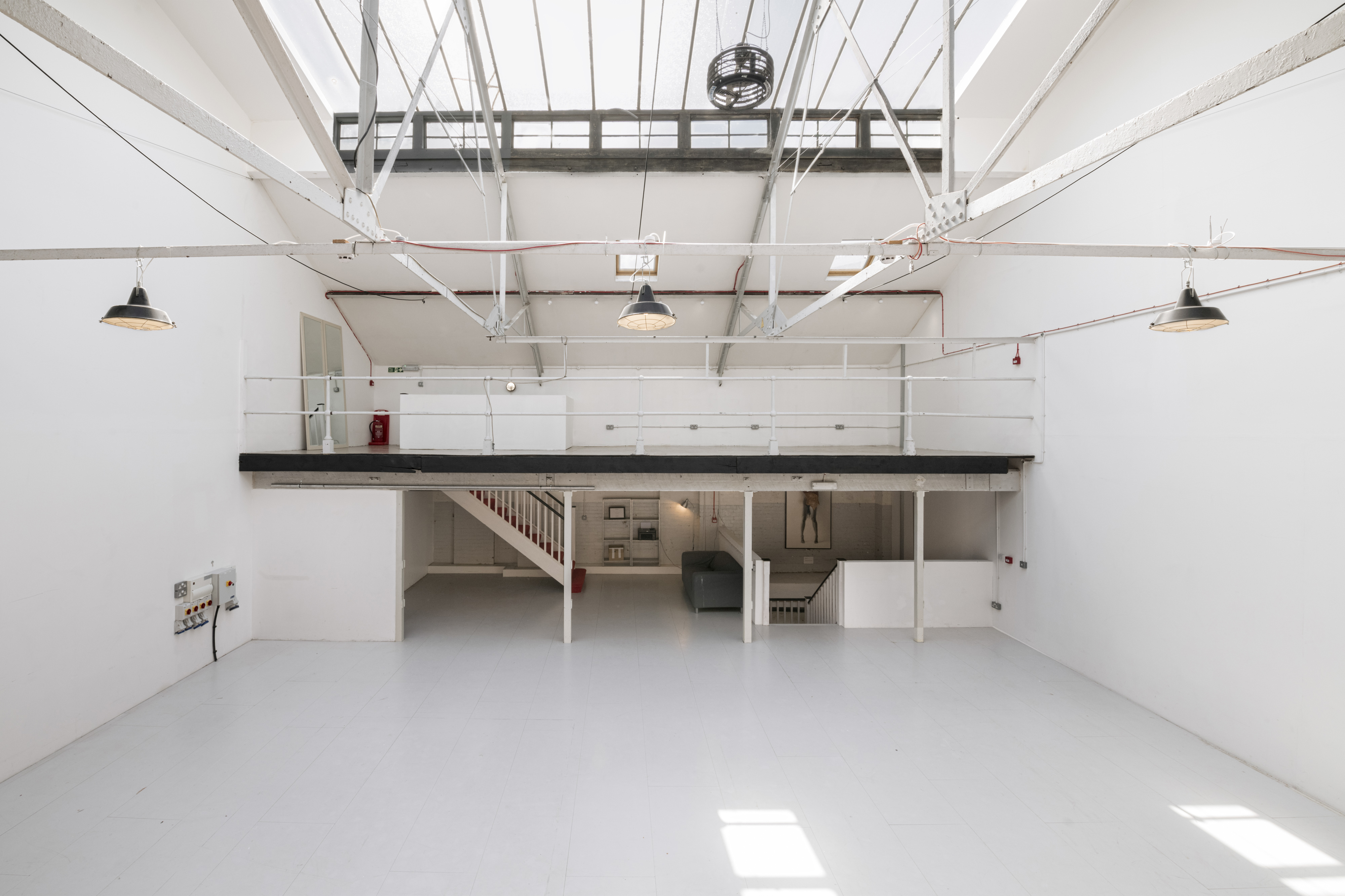 Spacious Heath Studio venue with high ceilings for corporate events and workshops.
