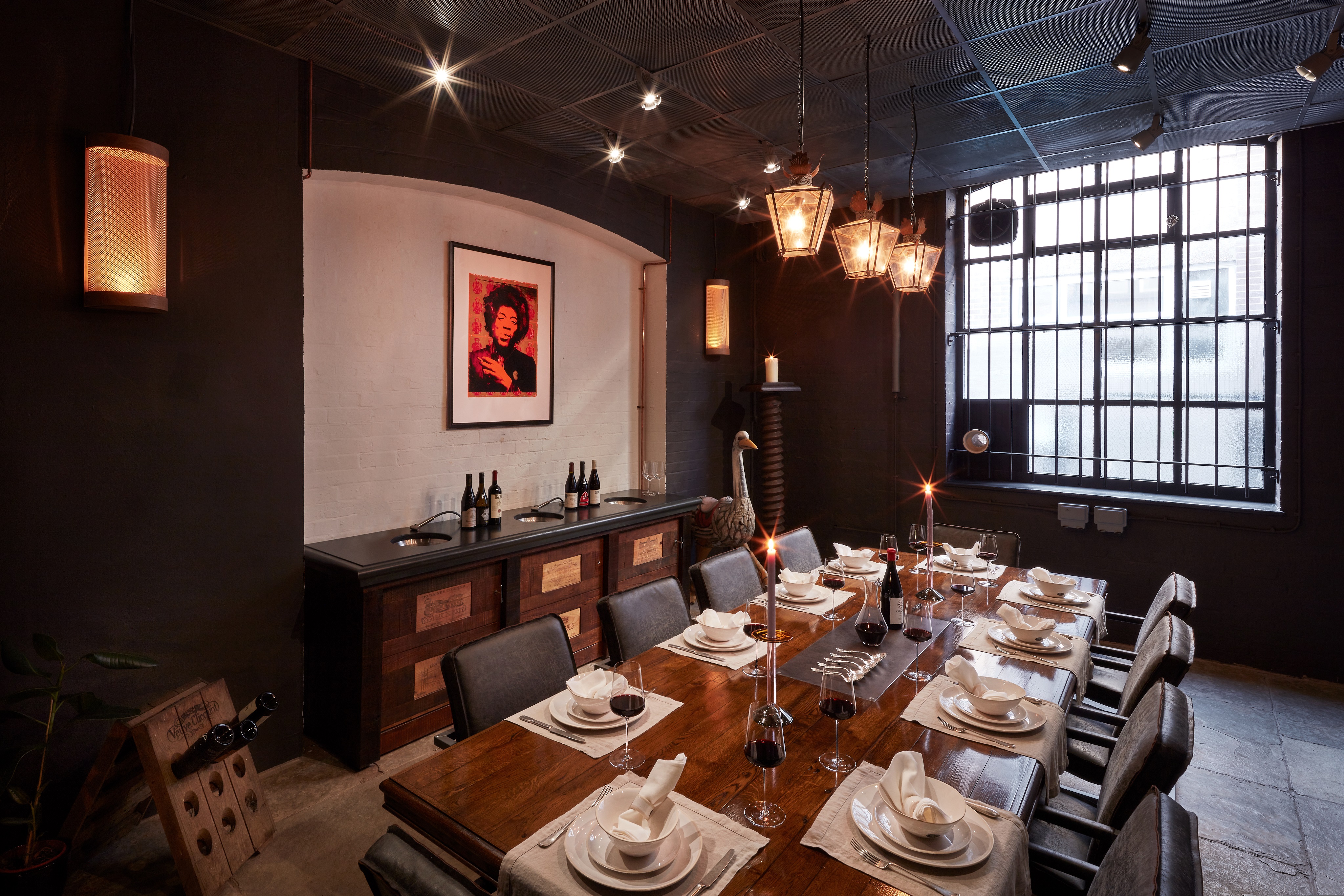 Barrel Room at London Cru Winery, elegant dining space for corporate events and gatherings.