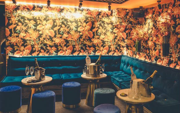 Stylish lounge in Meraki London, perfect for cocktail receptions and private parties.